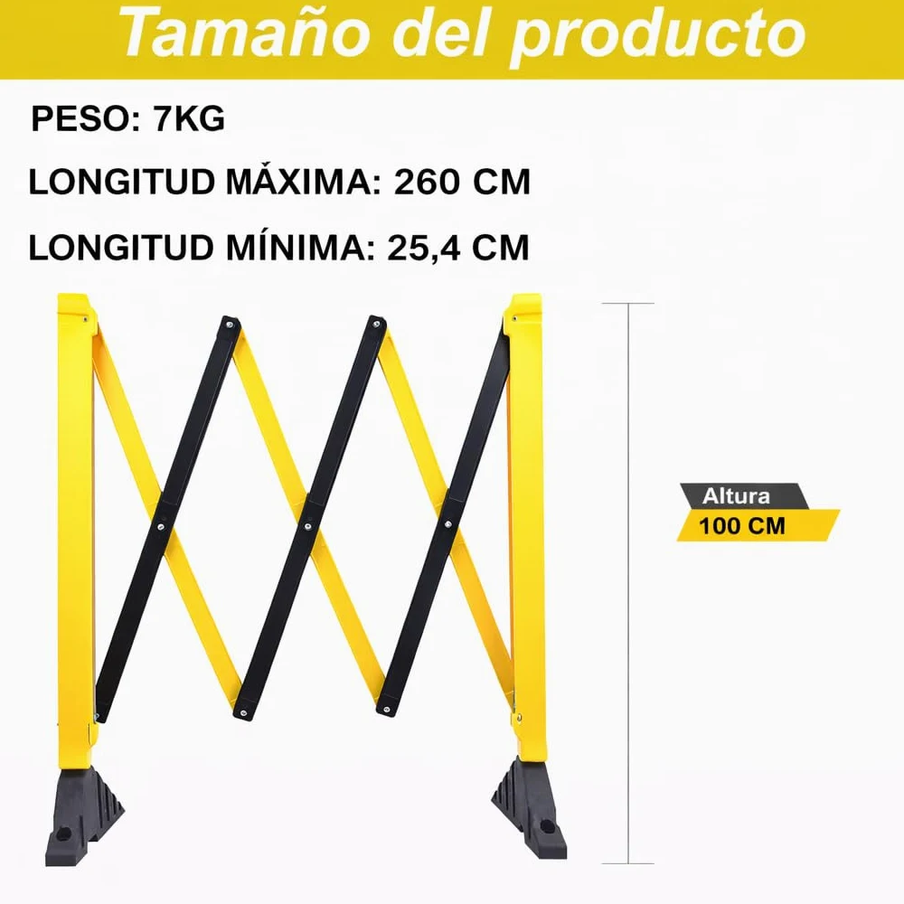 Barricadas extensibles de 260 cm, color amarillo y negro, con puerta larga de metal, retráctil, para tránsito y tráfico retráctil (2 unidades)