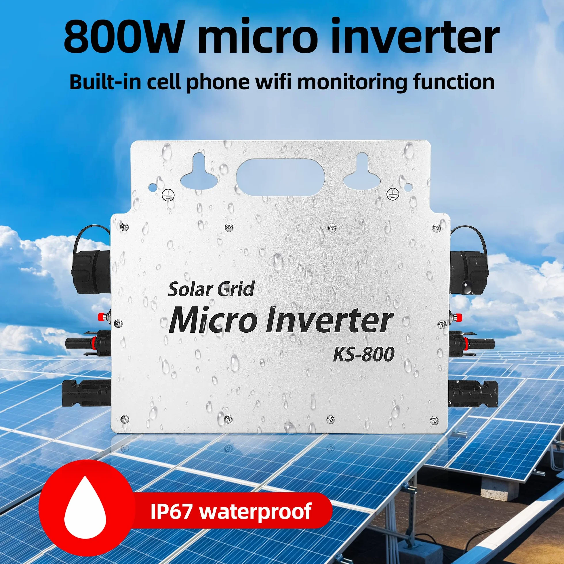 Micro inversor 800W,Inversor Central Eléctrica de Balcón con Pantalla de monitorización de Datos AC IP67 con WLAN App para 2 módulos solares para Balcony Power Station