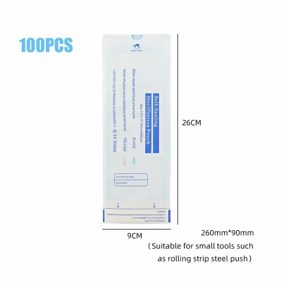 Bolsas de Esterilización Autoadhesivas 90x260mm 100 Pcs para Instrumentos Dentales Tatuajes Manicura