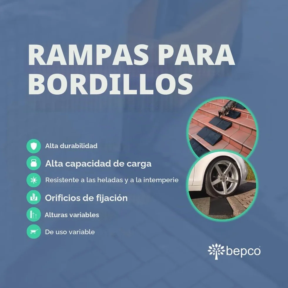 Rampa para bordillos de goma 100x25x8 cm bepco Negro con arandelas integradas
