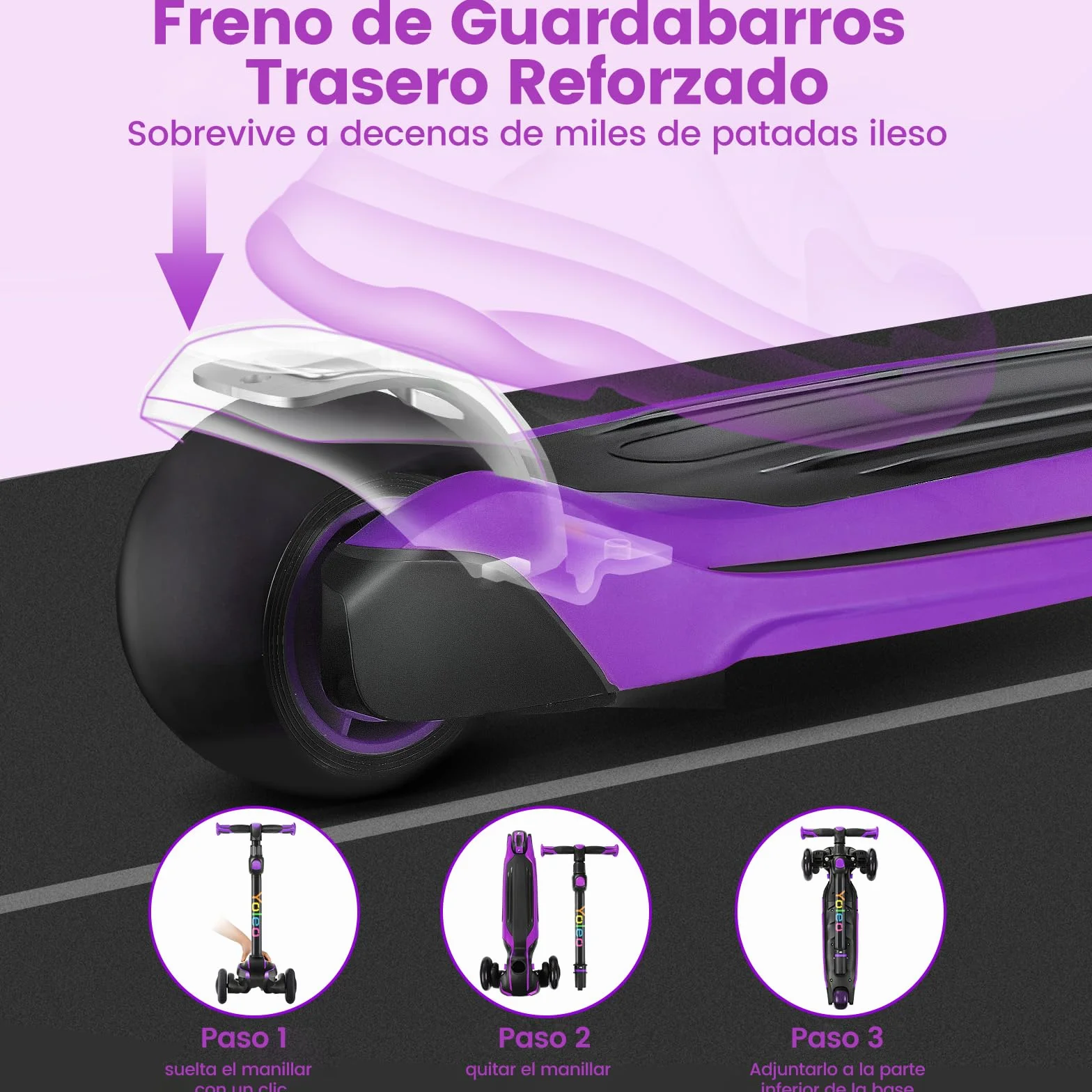 YOLEO Patinete para Niños 3-12 Años 4 Alturas Ajustables 3 Ruedas LED Amortiguador Carga 50 kg