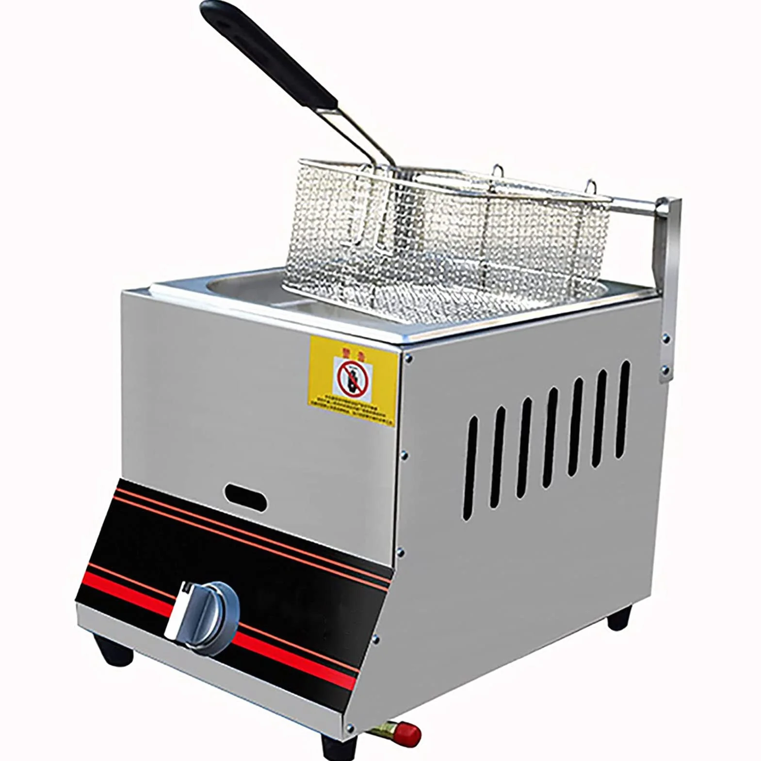 YSDQ Freidora Comercial con Cesta y Tapa Freidora de Gas Sartn Gruesa de Acero Inoxidable con encimera freidora Profunda, para Restaurante y Uso domstico
