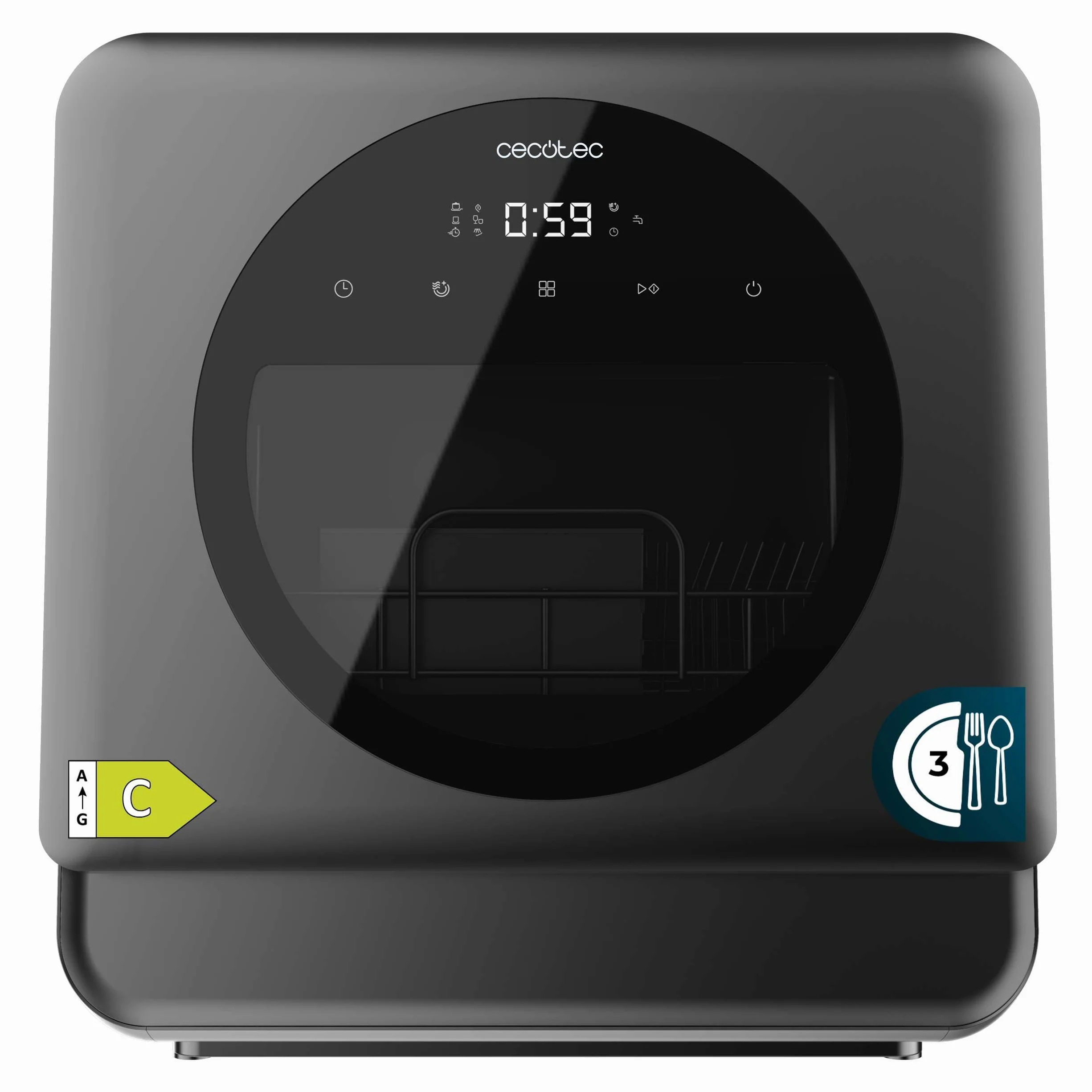 Cecotec Lavavajillas Compacto Libre Instalación Sobremesa Bolero Aguazero 1150 Dark, 3 Cubiertos, 6 Programas, Touch Control, Dark Inox