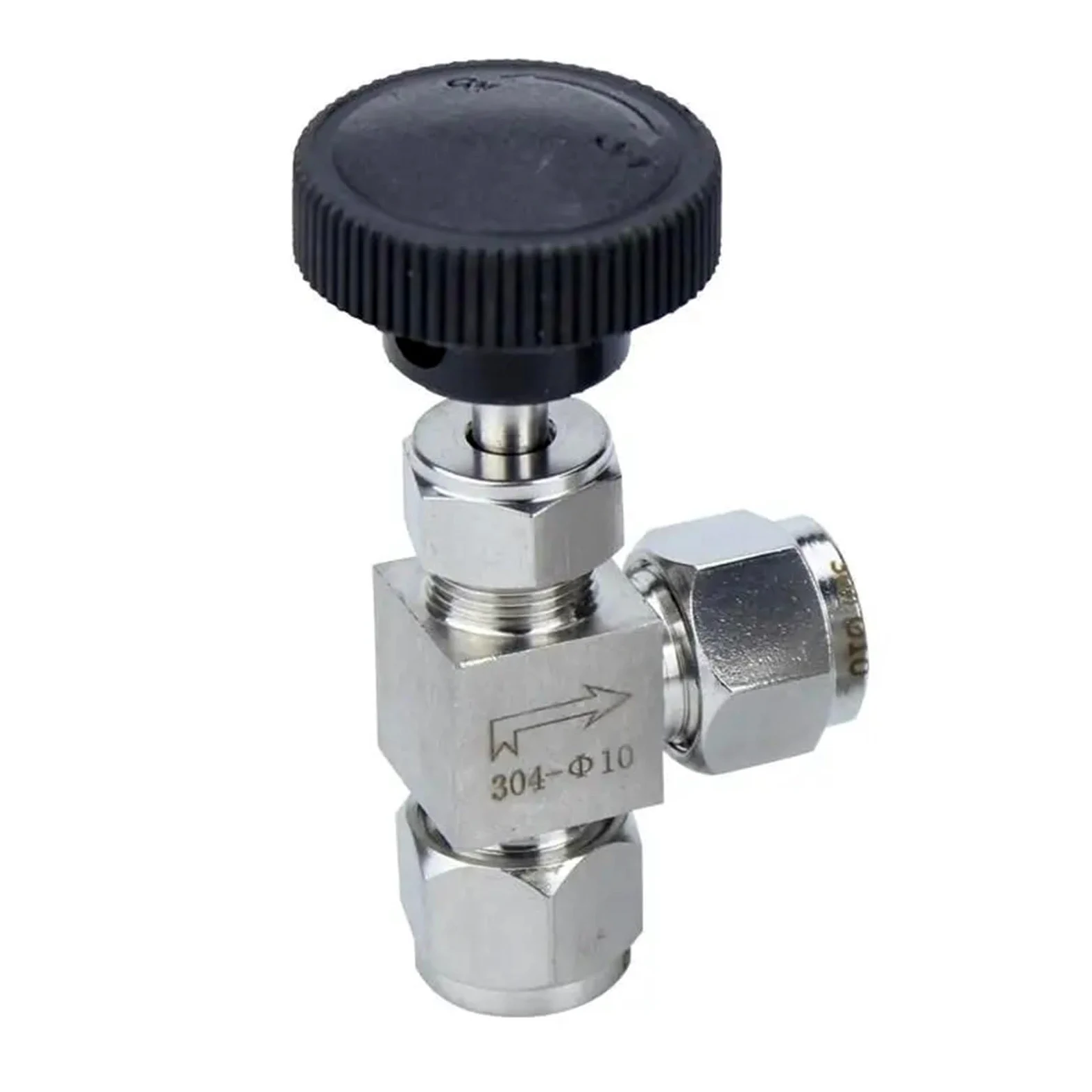 Ajuste 3 6 8 10 12mm 1/8 "1/4" 3/8 "OD Tubo de compresión 304 Acero Inoxidable 90 ángulo Codo válvula de Aguja grúa Agua Gas Aceite propano(10mm)