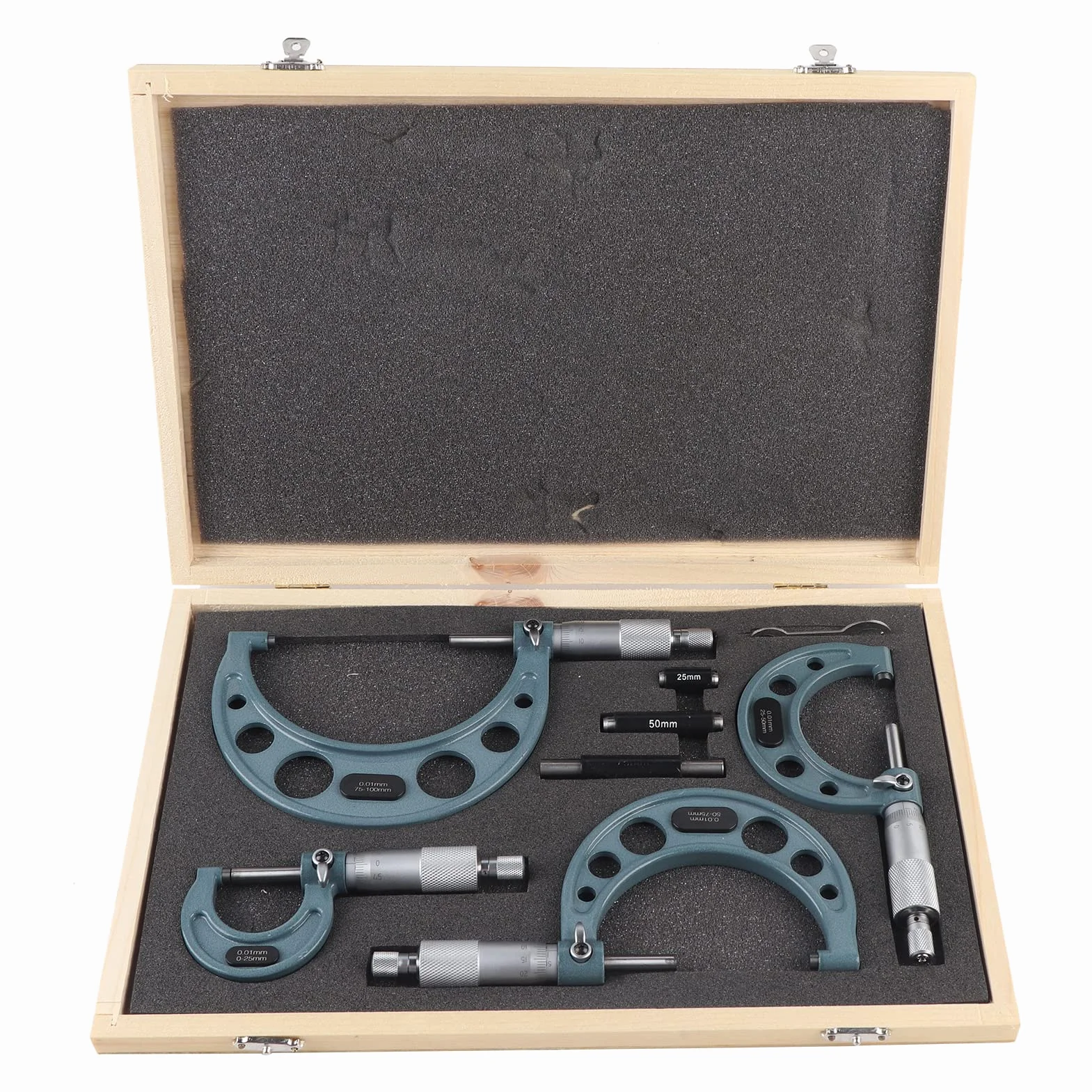 Juego de Micrómetro Exterior Métrico 4 Piezas 0-100 Mm con Estuche
