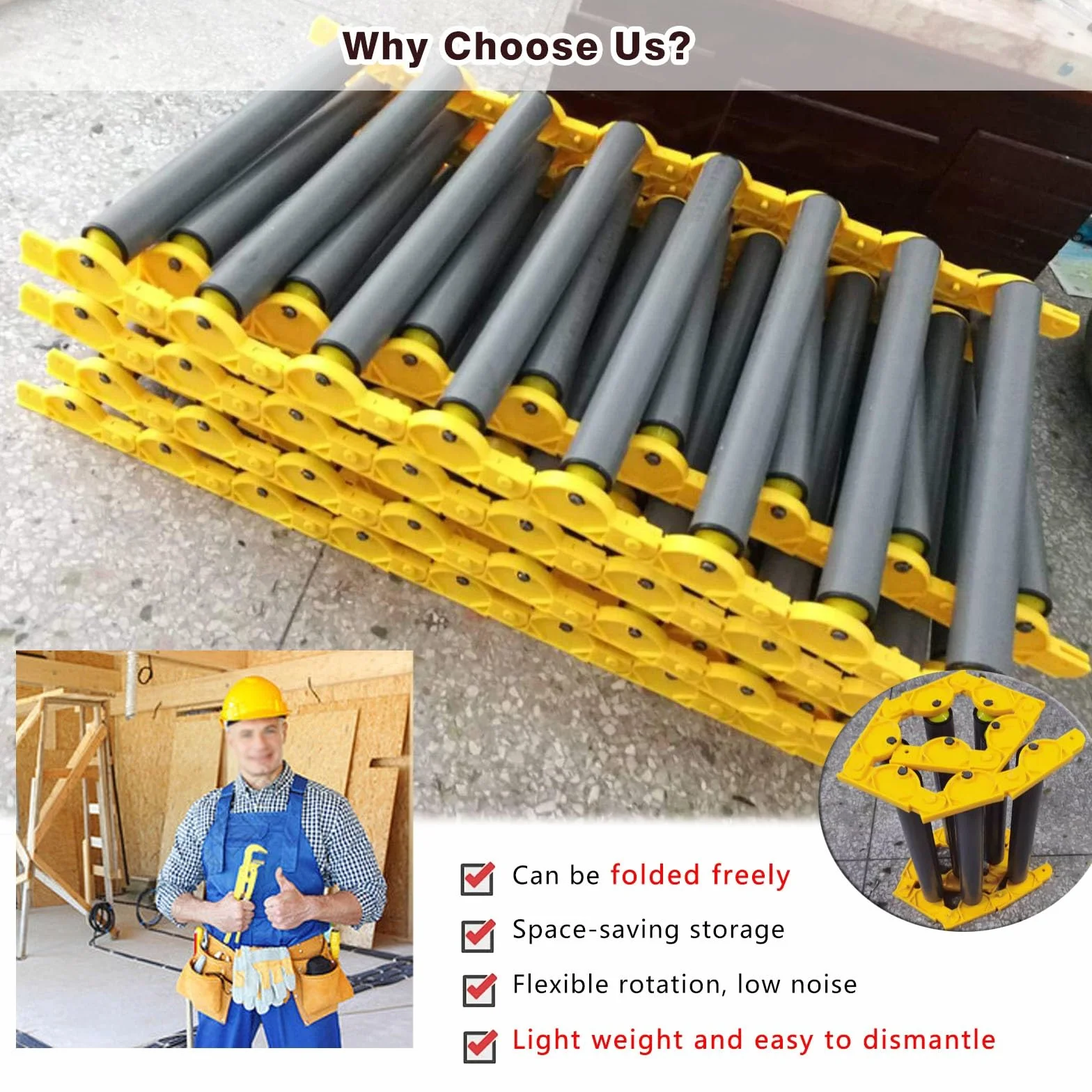 Genérico Mesa transportadora de Rodillos Plegable - Rodillos de Gravedad de 2'' de diámetro para Trabajo Ligero, Ideales para almacenes y logística - Ideales para proyectos de Bricolaje y talleres de