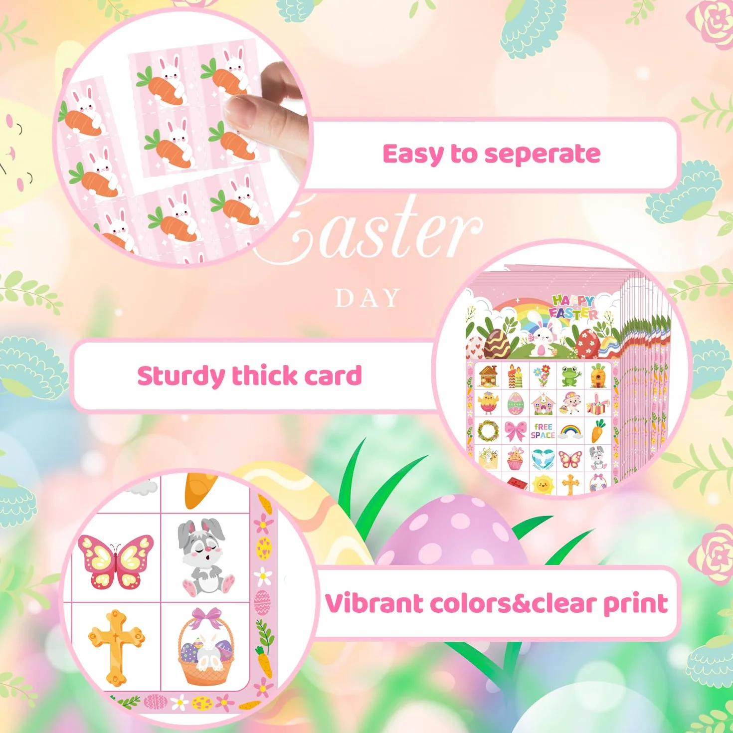 Juego de Bingo de Pascua 24 Tarjetas Suministros de Fiesta