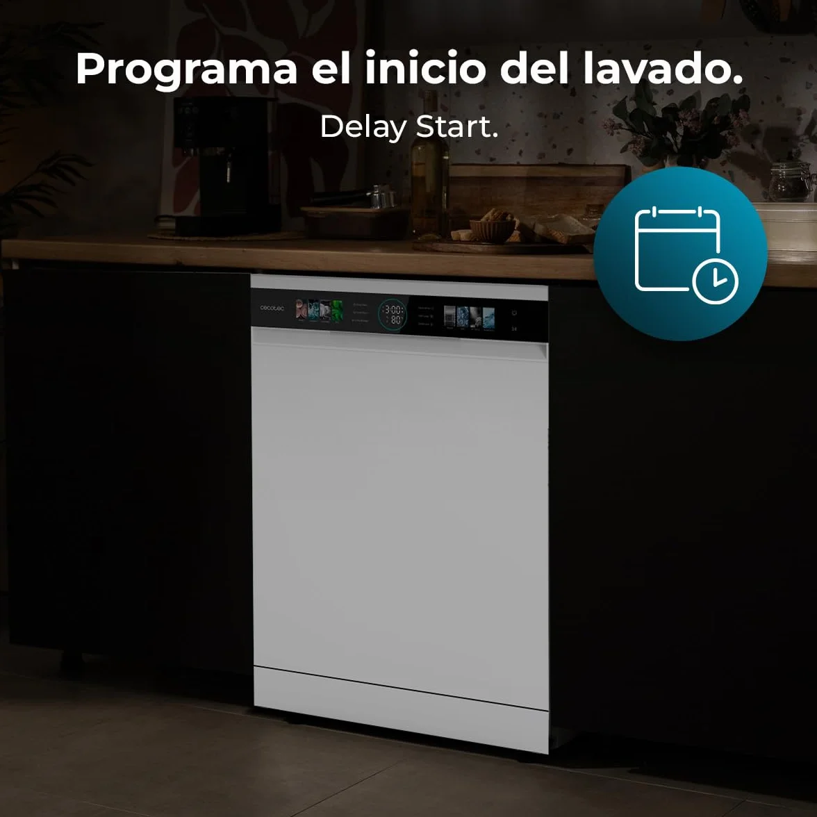 Cecotec Lavavajillas Compacto 60 cm Bolero Aguazero 6320 Inox D, 1900W, 15 Cubiertos, 8 Programas