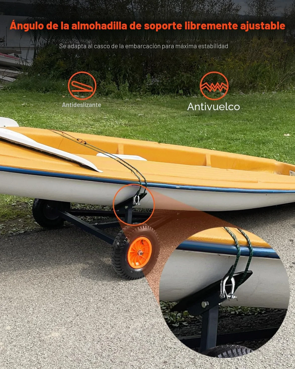 VEVOR Plataforma para Remolque de Barco, Carga de 190 kg, Plataforma para Remolque de Acero al Carbono con Longitud Ajustable, Neumáticos y Soporte Antideslizante para Mover Kayak, Lancha Motora