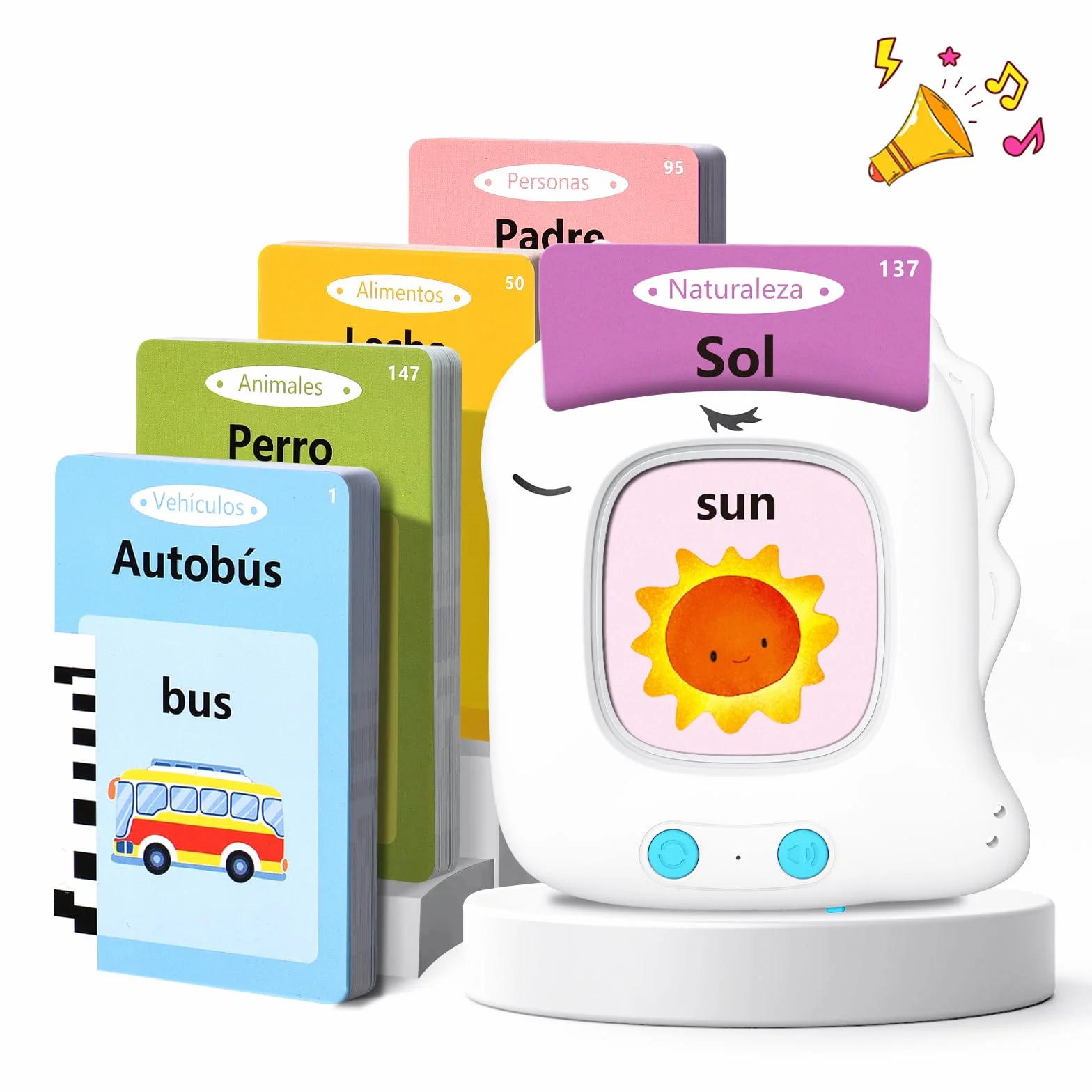 Tarjetas Flash Parlantes Juguetes Educativos para Niños 2+ Años 112 Hojas 224 Palabras Bilingüe Español Inglés (Blanco)