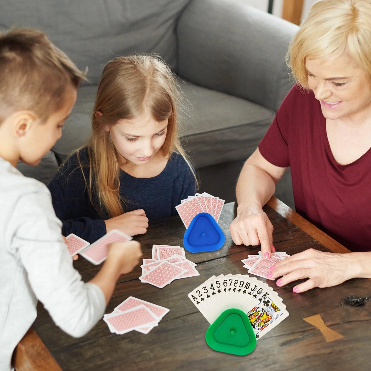 Soporte para tarjetas triangular multicolor para niños, manos libres
