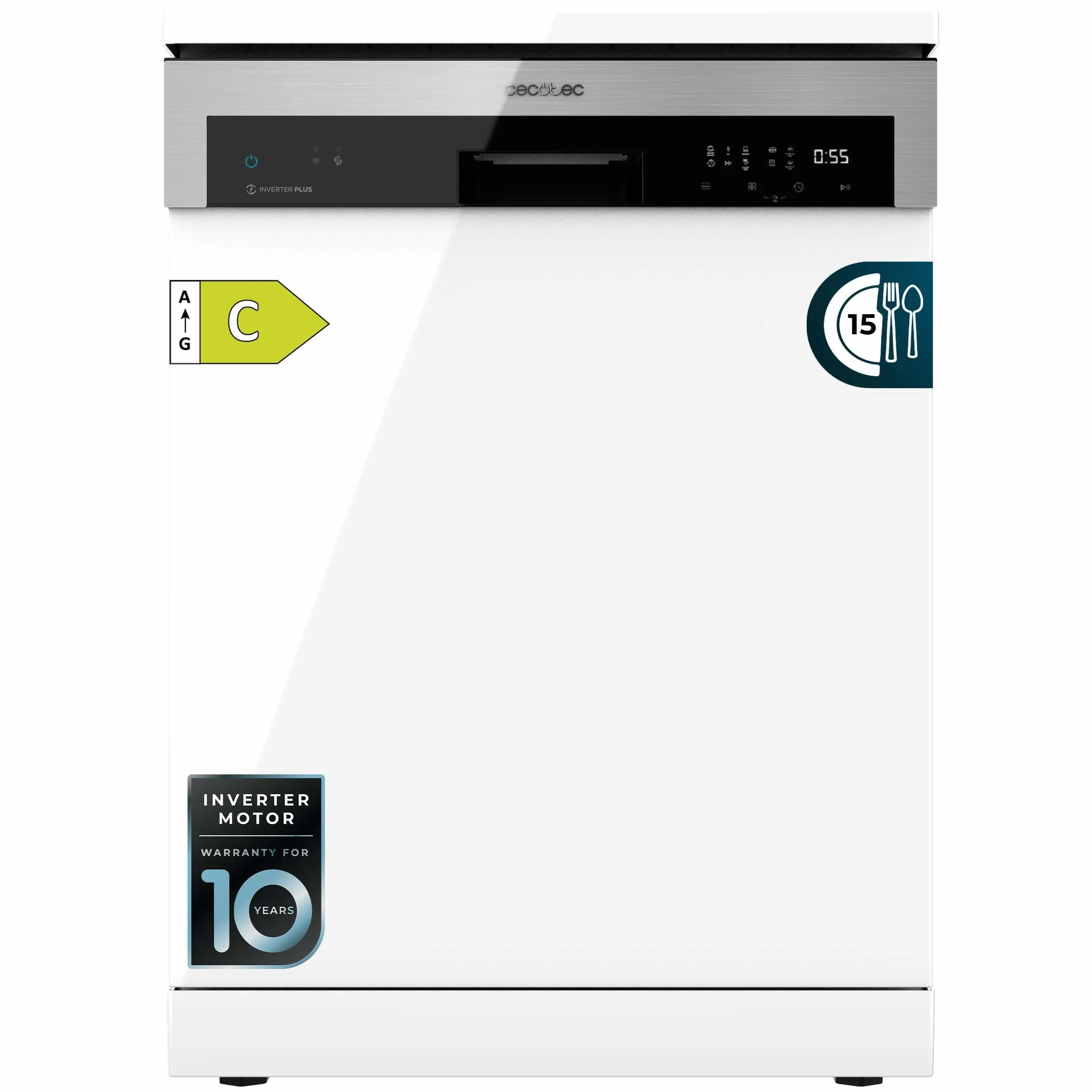 Cecotec Bolero Aguazero 6500 Lavavajillas 60cm Independiente 15 Cubiertos 3ª Bandeja 6 Programas Dual Zone Wash Dry+ Auto Open Media Carga Motor Inverter Plus