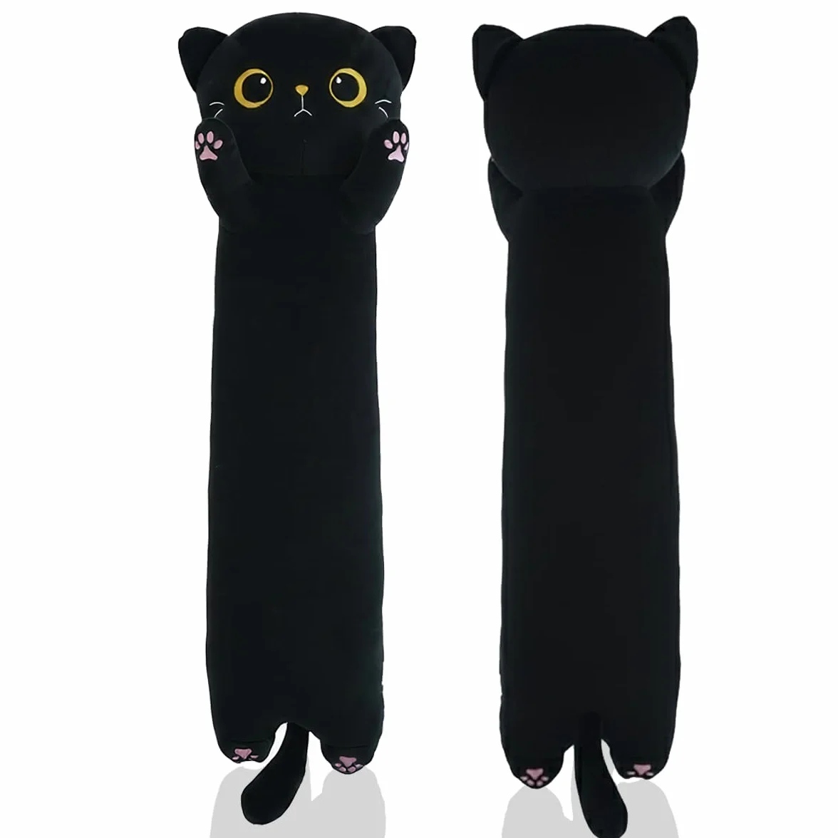 Peluche Gato Negro Grande 60cm Almohada Larga Cuerpo Suave Regalo