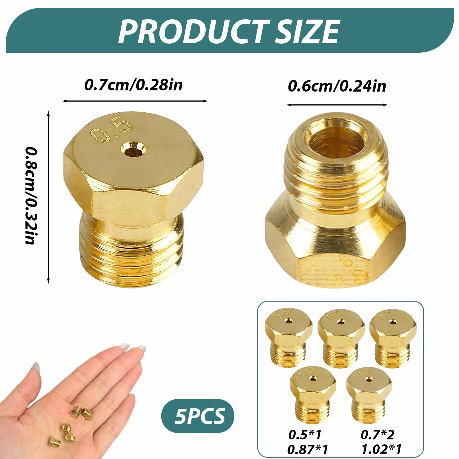 Inyectores Cocina Gas Butano Universales Boquilla Repuesto Rosca M6 1x0.5 2x0.7 1x0.87 1x1.02