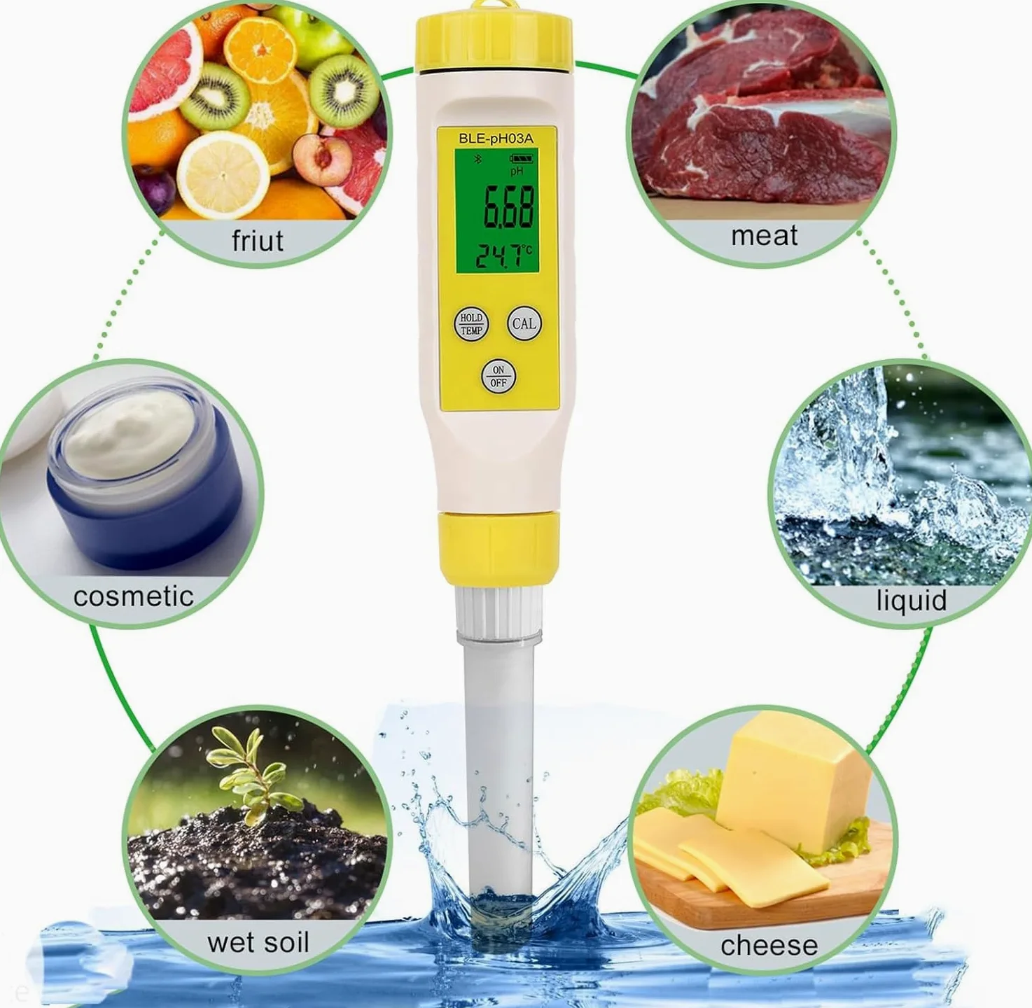 Genérico Medidor De Ph De Grado Alimenticio con Control Automático De Temperatura Y Resolución De 0
