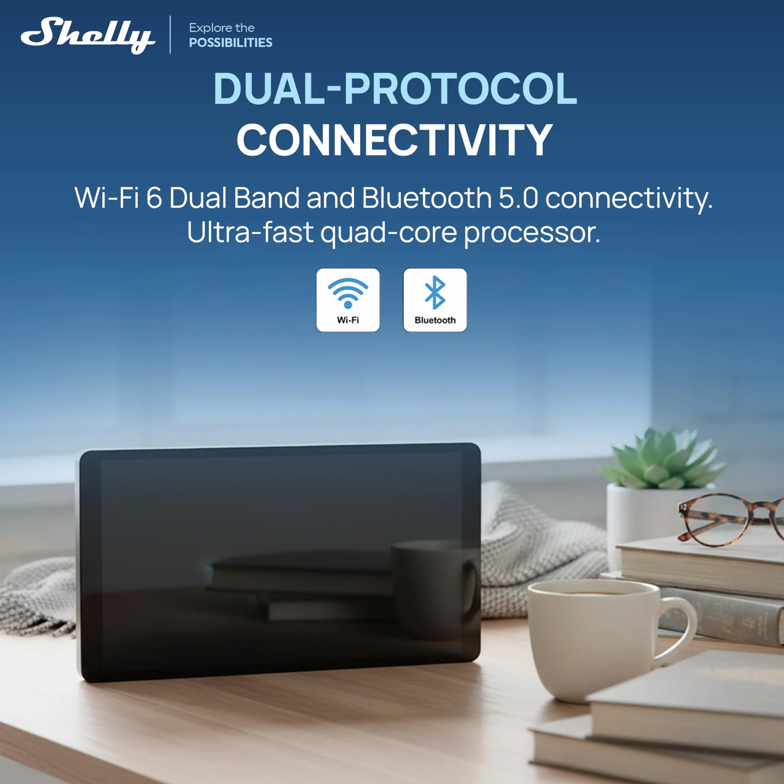 Shelly Wall Display X2i Negro – Panel de control para el hogar inteligente, Pantalla tàctil 6,9”, Wi-Fi y Bluetooth, Control inalámbrico dispositivos inteligentes, Relé 5A, Compatible Home Assistant