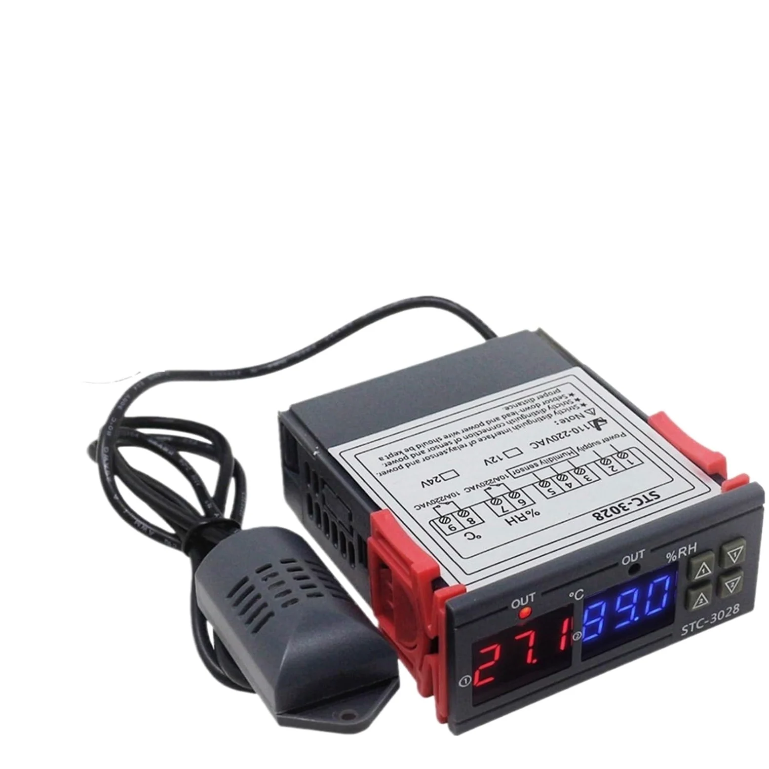 Termostato digital con control de temperatura y humedad STC-3028, termómetro e higrómetro, controlador de incubadora CA 220 V, CC 12 V y 24 V.(STC-3028 12V)