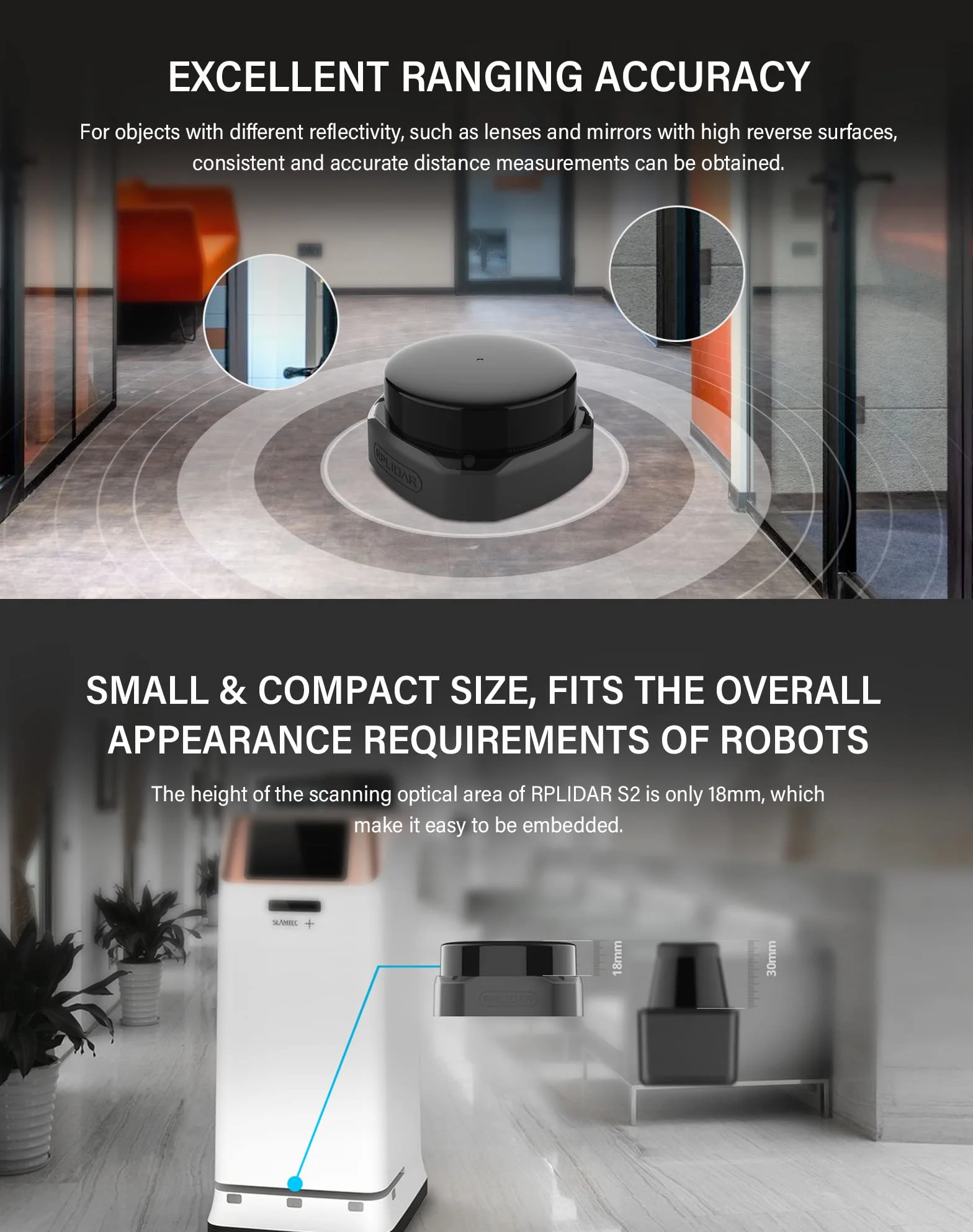 RPLIDAR S2 2D 360 grados 30 metros de radio de escaneo IP65 LIDAR Sensor para evitar obstáculos y navegación de robots
