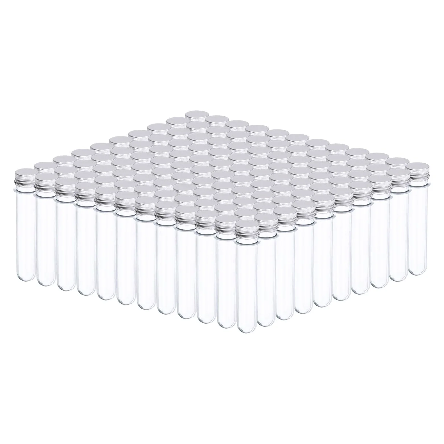 PATIKIL 120 tubos de ensayo de plástico de 45 ml con tapas de rosca, tubos de 140 x 25 mm, tapa de aluminio, para experimentos científicos, decoración de fiestas, almacenamiento de cuentas de caramelo