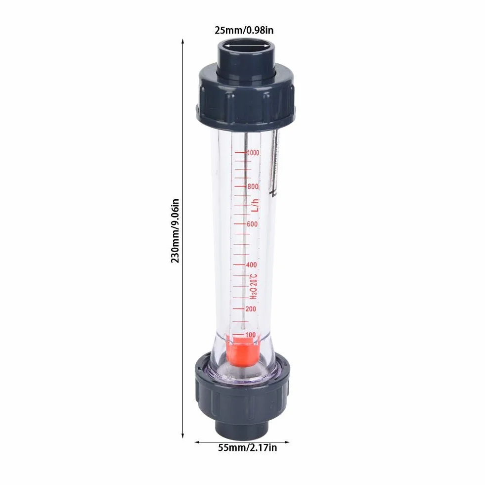 Medidor de flujo LZS-20 (D) 100-1000L/H, tubo de plástico, boca plana 25 mm/1 pulg.