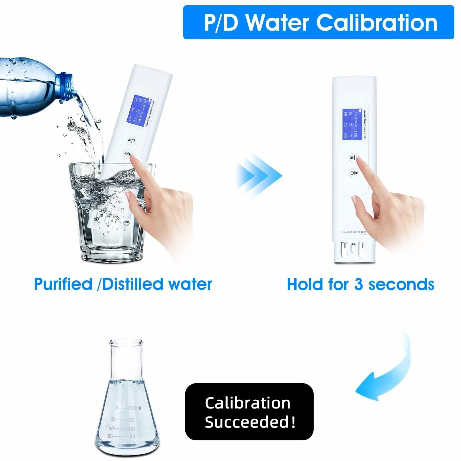 Probador de calidad del agua 6 en 1, medidor portátil de DQO TDS EC de alta precisión for medición rápida, for el hogar, senderismo, camping, pozos