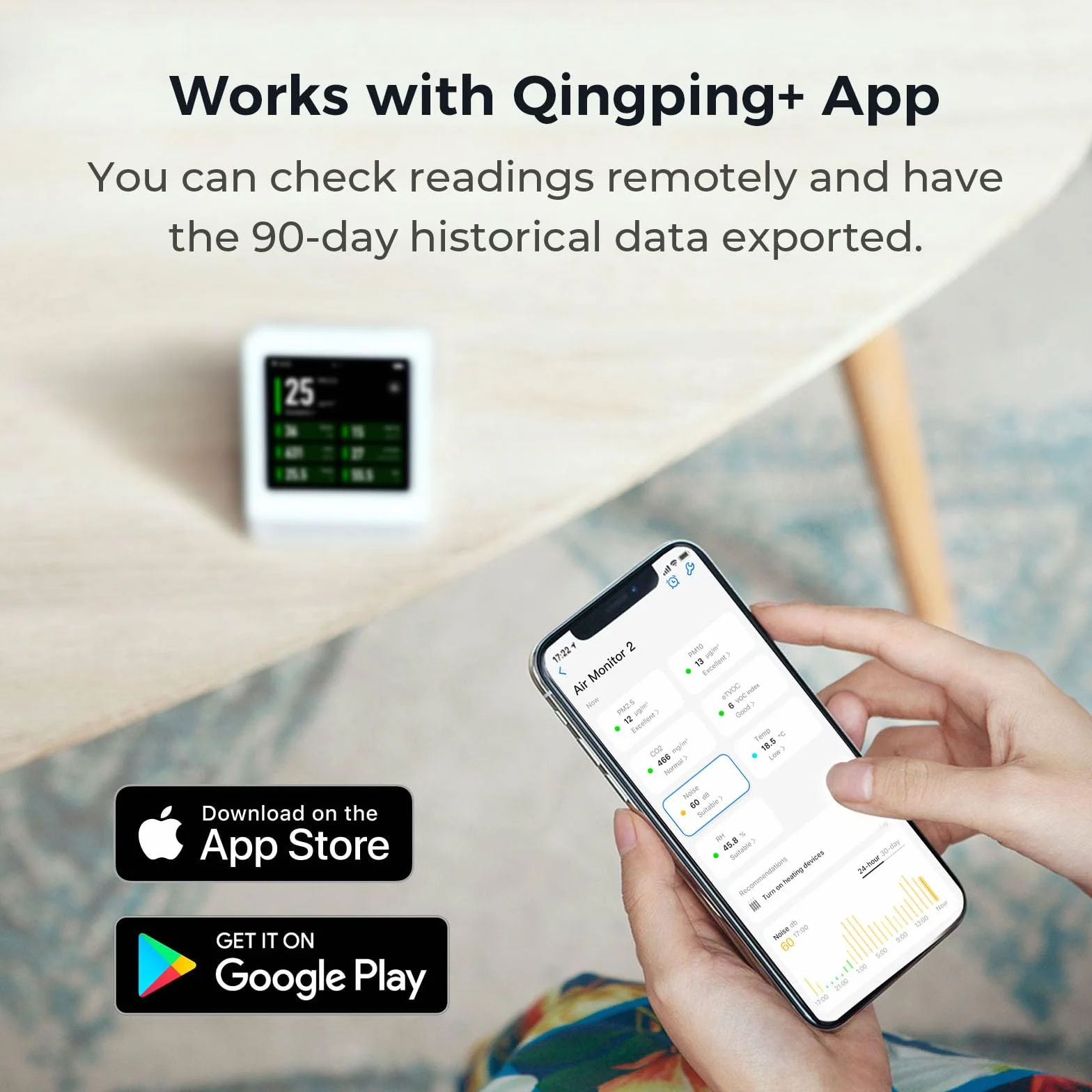 Qingping Air Quality Monitor Gen 2, Air Quality Monitor Indoor Detects PM2.5, CO2, PM10, Noise, Temperature and Humidity, New Upgraded Alarm Clock Function, Air Quality Tester for Bedroom (Black)
