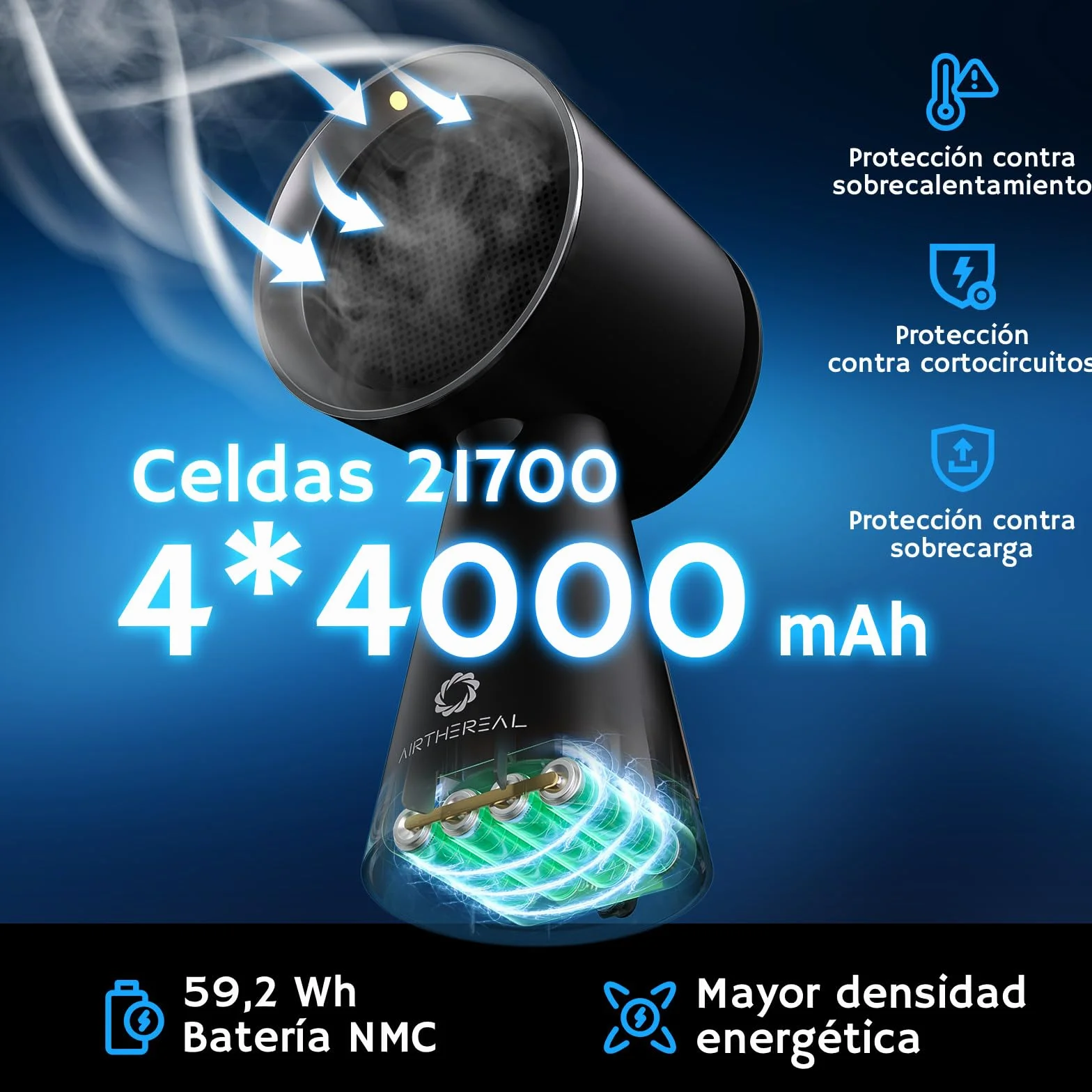 Campana extractora portátil recargable Airthereal RH180B negro 3 velocidades gran depósito recogeaceite