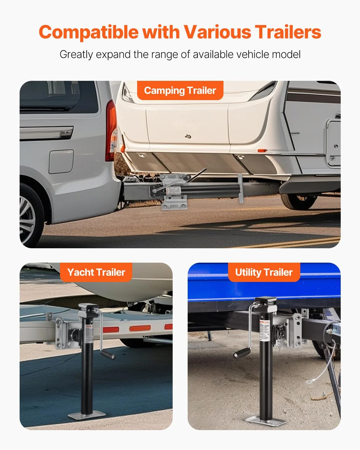 VEVOR Gato para Remolque, Capacidad de Carga Dinámica de 2267 kg, Gato para Remolque con Pernos Soporte de Elevación de 365 mm con Manija para Remolque de RV, Remolque para Yates, Remolque Utilitario