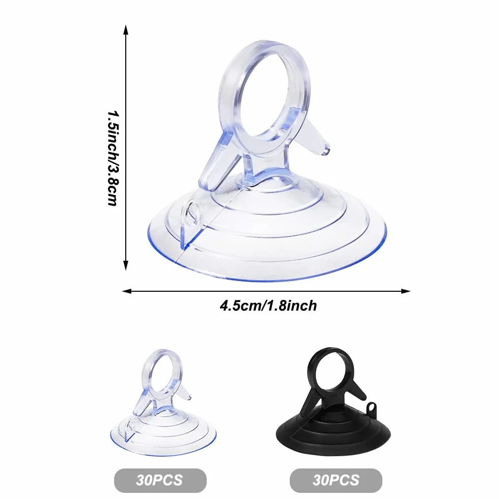 60 Piezas Ventosas para Cristal 45mm, PVC Transparente y Negra, Extra Fuertes para Azulejos Acuario