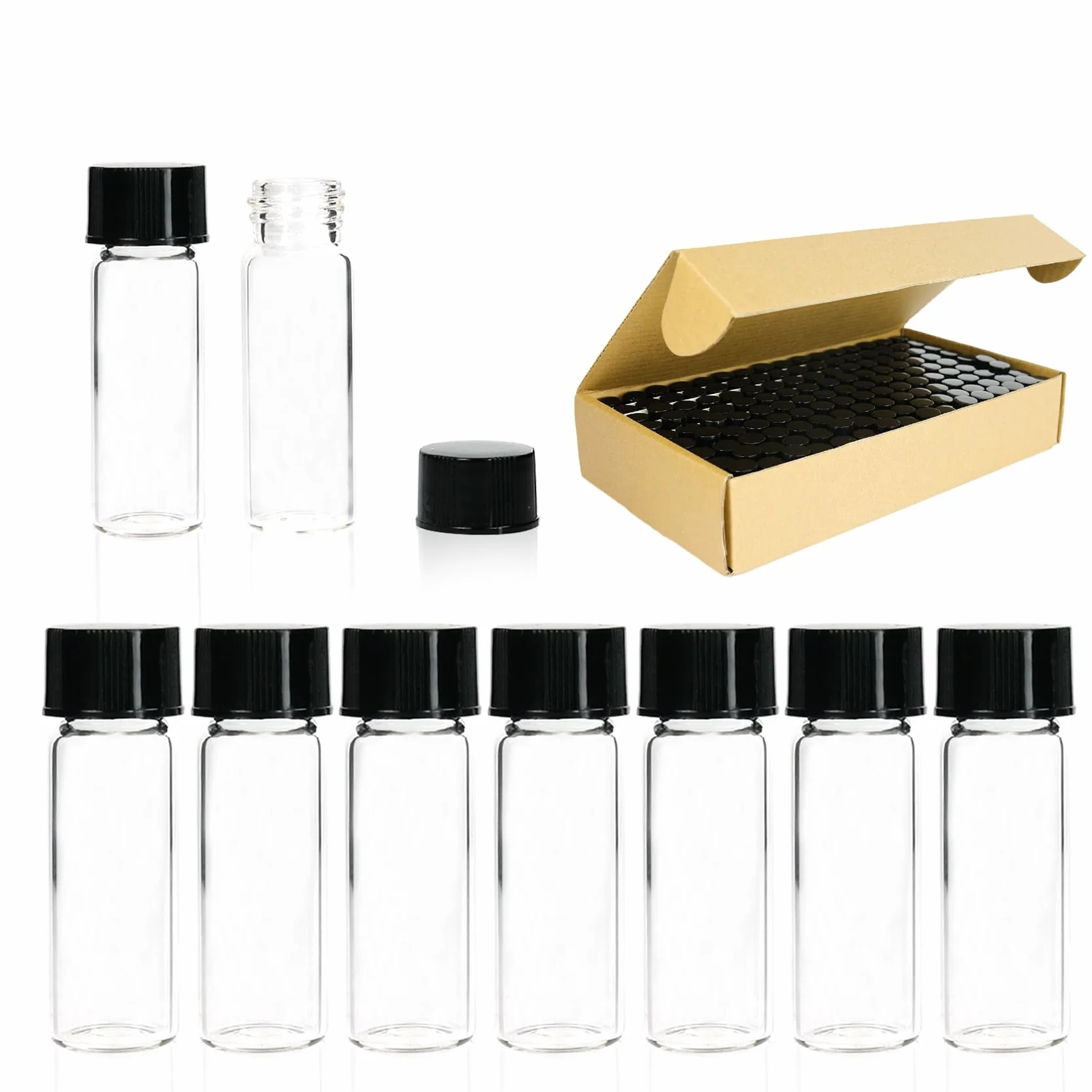 ALWSCI 144 Piezas Viales de Muestra 4ml Frascos de Vidrio Transparente con Tapón de Rosca PTFE Natural/Silicona Blanco 17x60mm