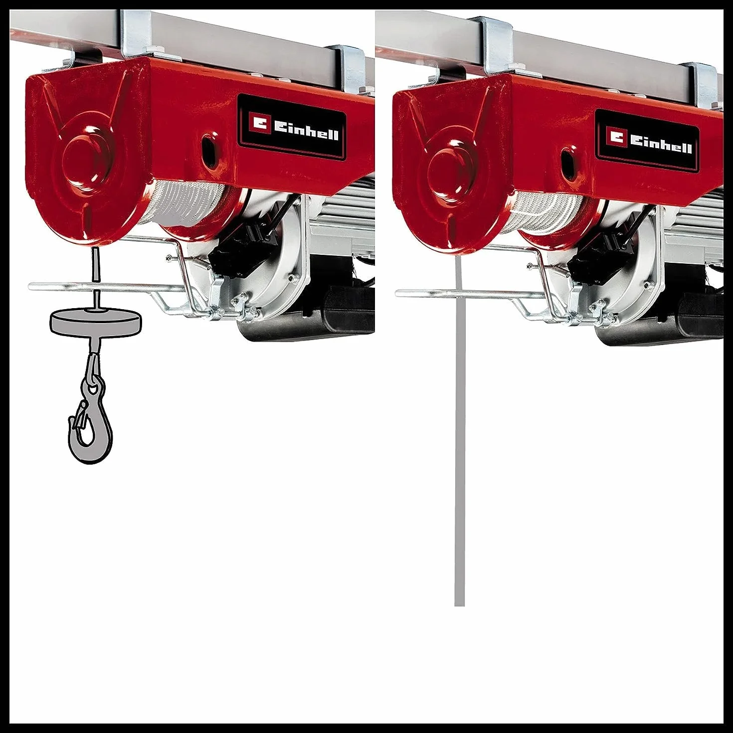 Einhell Elevador de cable TC-EH 1000 (1600 W, hasta 500 kg a 18 m, hasta 999 kg a 9 m, incluye polea guía y barra de seguridad, cable de 18 m y 6 mm de diámetro, 2 abrazaderas dobles para el montaje)
