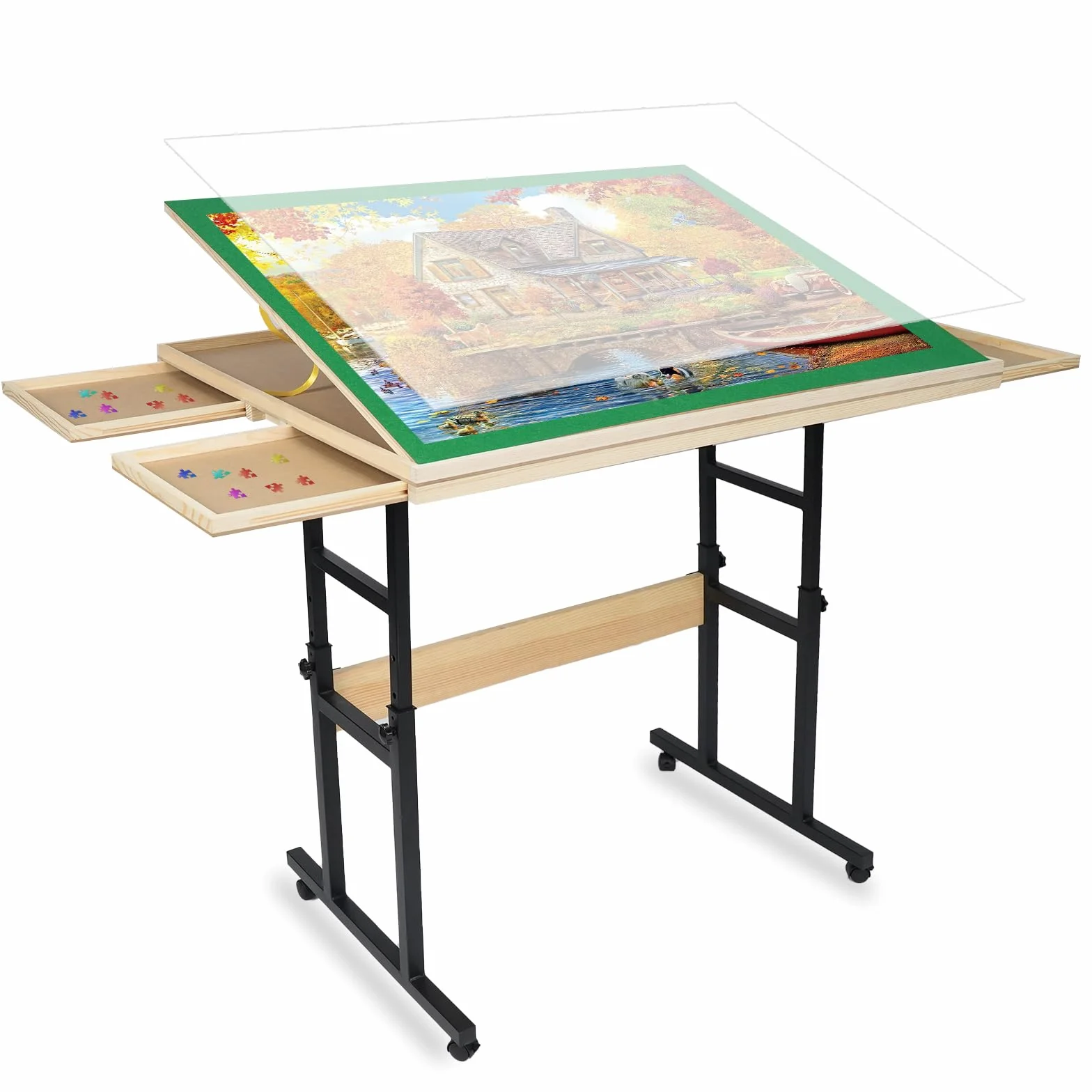 Mesa de Rompecabezas de Madera 1500 Piezas 89x69 cm Altura Ajustable Inclinación 45° 4 Cajones