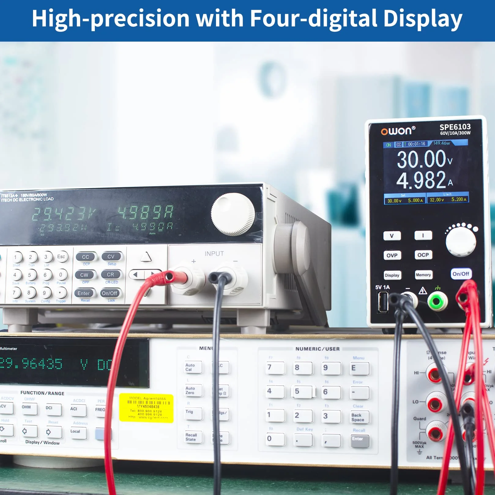 OWON SPE6103 Fuente de alimentación de laboratorio programable (0-60 V 0-10 A), fuente de alimentación de CC de 300 W, pantalla LCD de 2,8 pulgadas, software de PC de salida de canal único y carga USB
