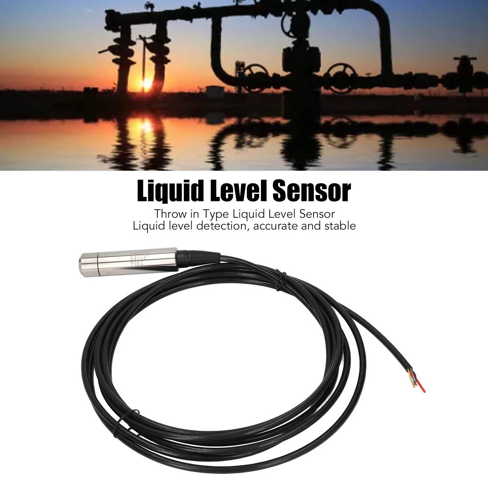 Sensor de Nivel de Agua, Sonda de Acero Inoxidable 10 30V DC Grado de Protección IP68 Transmisor de Nivel de Líquido con Línea de Salida M14 para Equipos Hidráulicos (Cable de 10 m 393,7 pulgadas