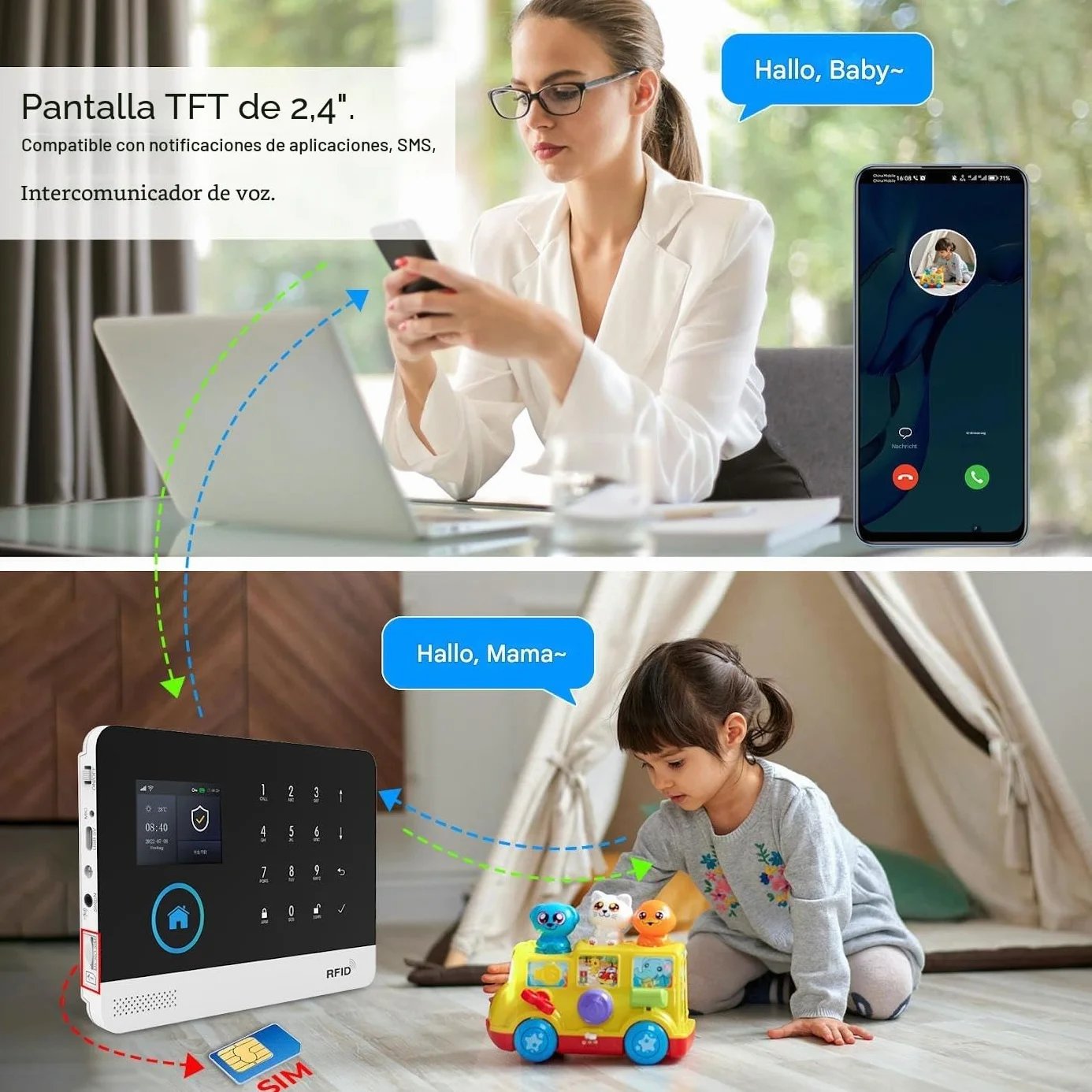 PGST Alarma para casa inalámbrica, PG103 antirrobo, Sistema Completo con Sirena de Alarma, Sensor de Puerta y de Movimiento Compatible(PG103-2G-C)