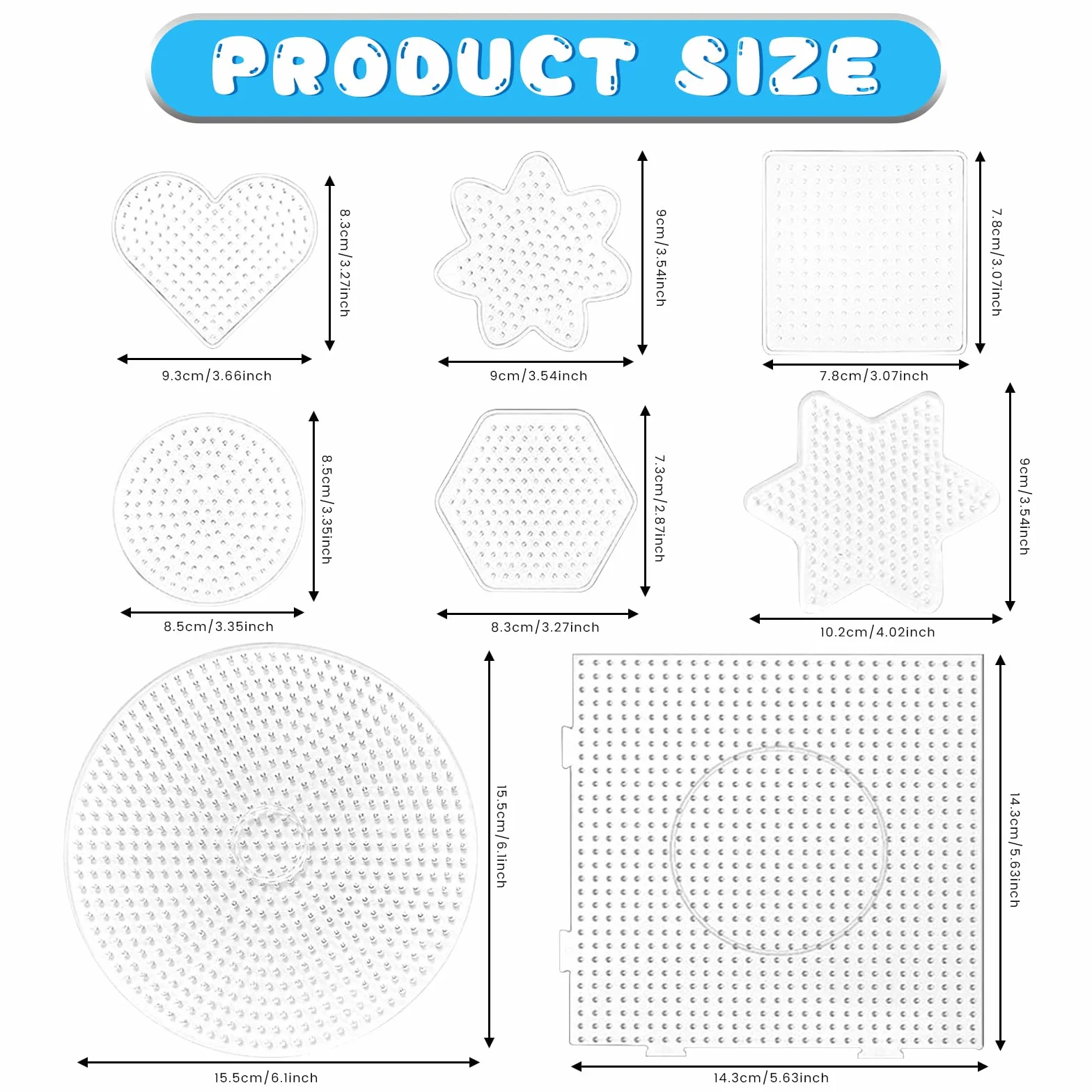 Set de 8 Cuentas para Planchar, Plantillas Transparentes de 5 mm, Placa Cuadrada para Hama Beads
