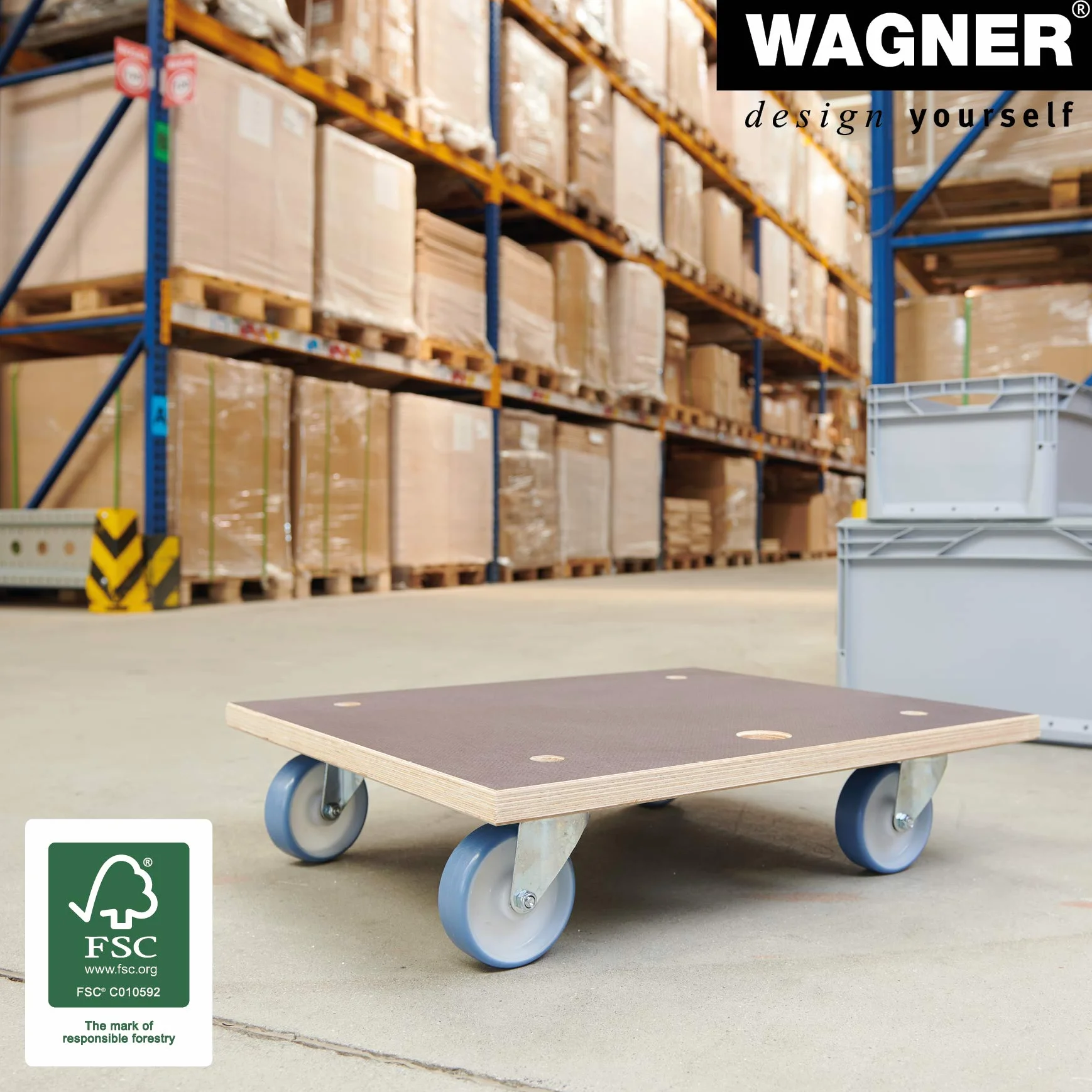 Wagner Plataforma de Carga MM 1145-59 x 49 cm - para Electrodomésticos y Muebles, 500 kg de Capacidad de Carga, Agujero de Agarre, Antideslizante, Certificado FSC® - 20114501