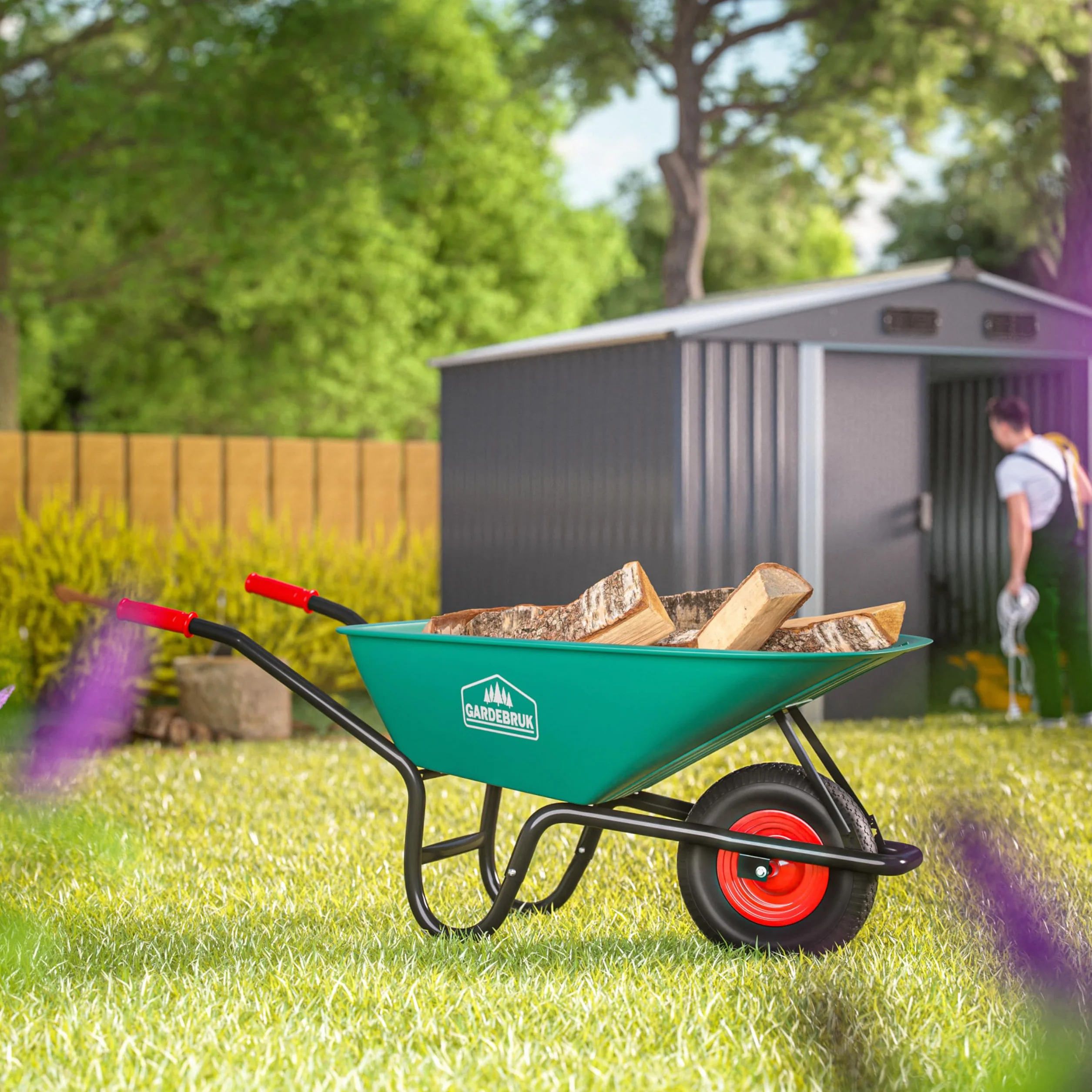GARDEBRUK® Carretilla de Jardín 100L 250KG Llanta Acero Resistente Todoterreno