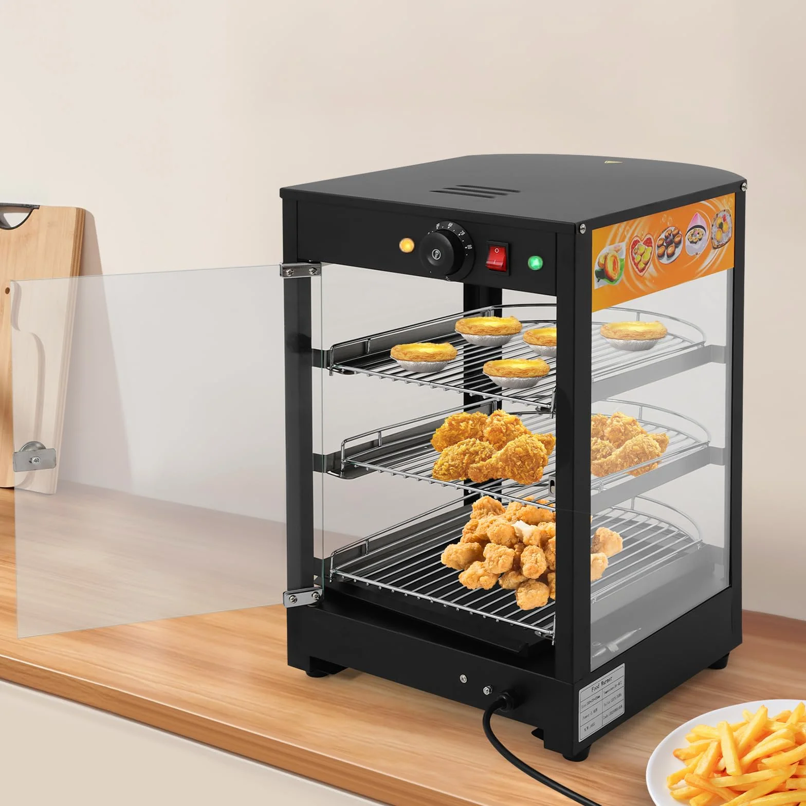 Calentador de alimentos, vitrina calefactora para alimentos, vitrina de cristal de 3 niveles, mostrador de 30 – 85 °C, calentador eléctrico para panadería y cafetería