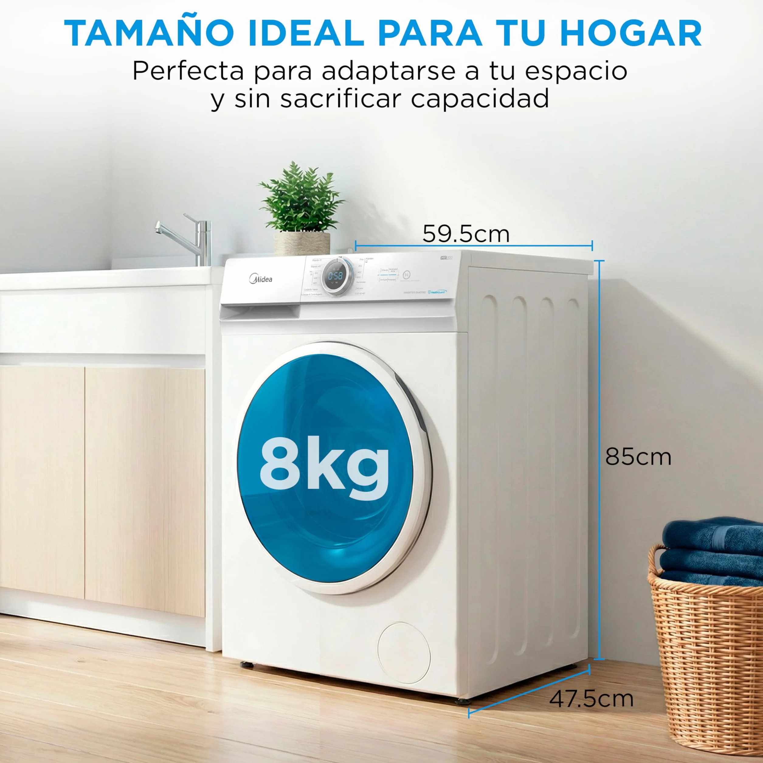 Midea Lavadora 8kg Carga Frontal 1950W 1350rpm Motor Inverter Healthguard