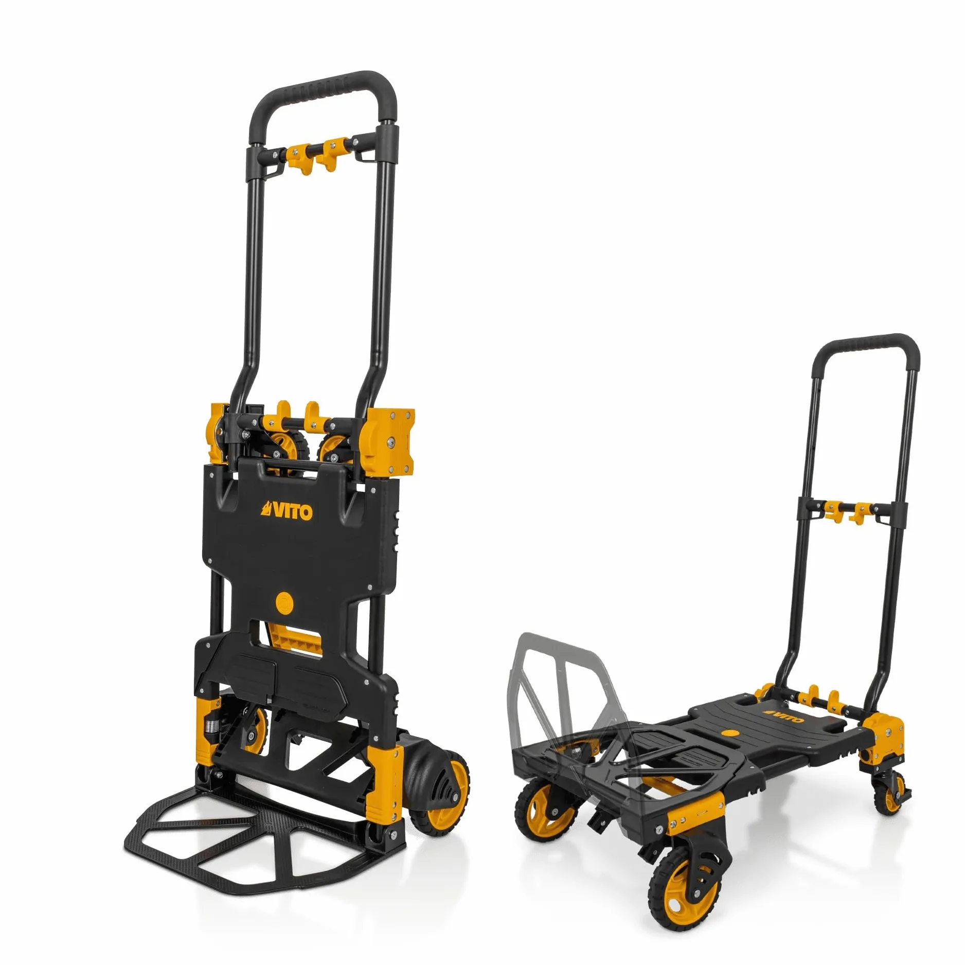 VITO VICTD2137 VICTD2137 - Carretilla de mano 2 en 1 resistente y plegable (70 kg de carretilla/plataforma de 137 kg) - Ruedas resistentes - Carro de mano de plástico y acero 7,2 kg (VICTD2137)