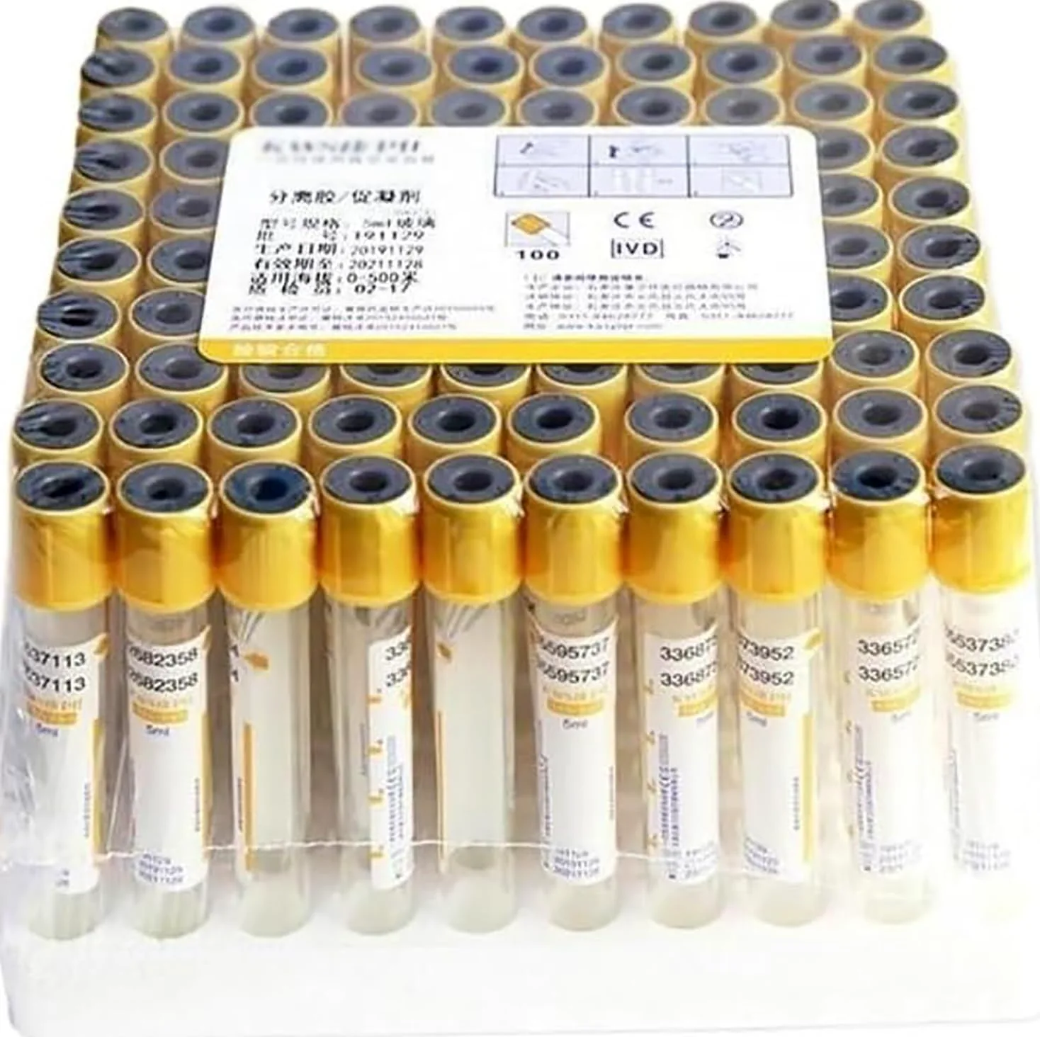 100 tubos de extracción de sangre, tubos de vacío de vidrio con gel de separación amarillo y coagulante, visibilidad mejorada, tubos centrífugos de laboratorio para muestreo