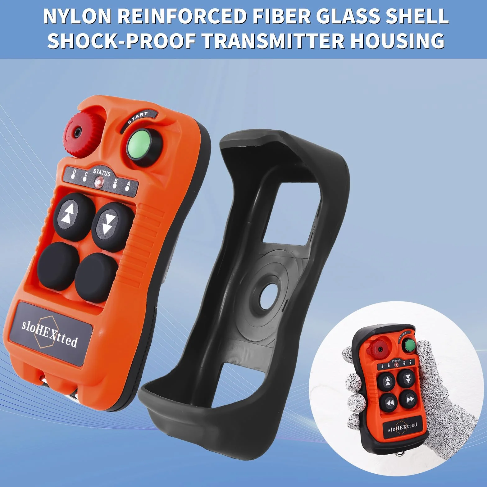 Control remoto industrial inalámbrico de 10 botones para grúa y polipasto eléctrico 28-465V | Mando radio para polipasto eléctrico de cadena y puente grúa, emisor y receptor con botón de parada de emergencia.