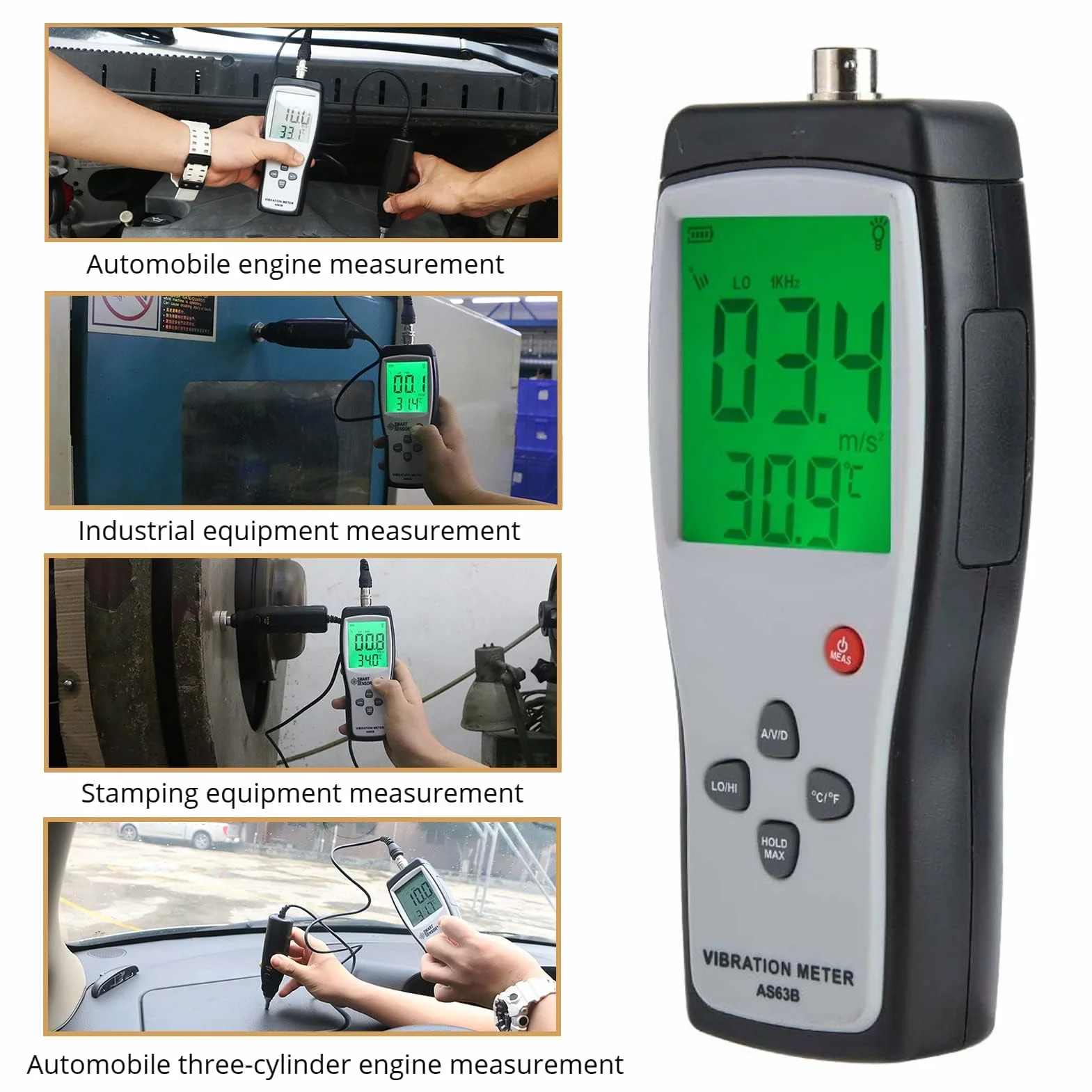 Tyenaza Analizador de Vibración, Medidor de Probador de Vibraciones LCD AS63B, Vibrómetro de Alta Sensibilidad Medidor de Vibración Digital de Portátil, para Fabricación de Maquinaria, Vehículos