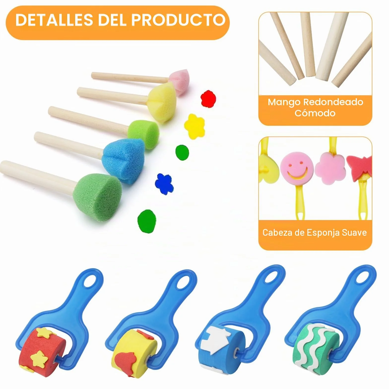 APOMOONS Juego de 30 pinceles de esponja de pintura para niños reutilizables