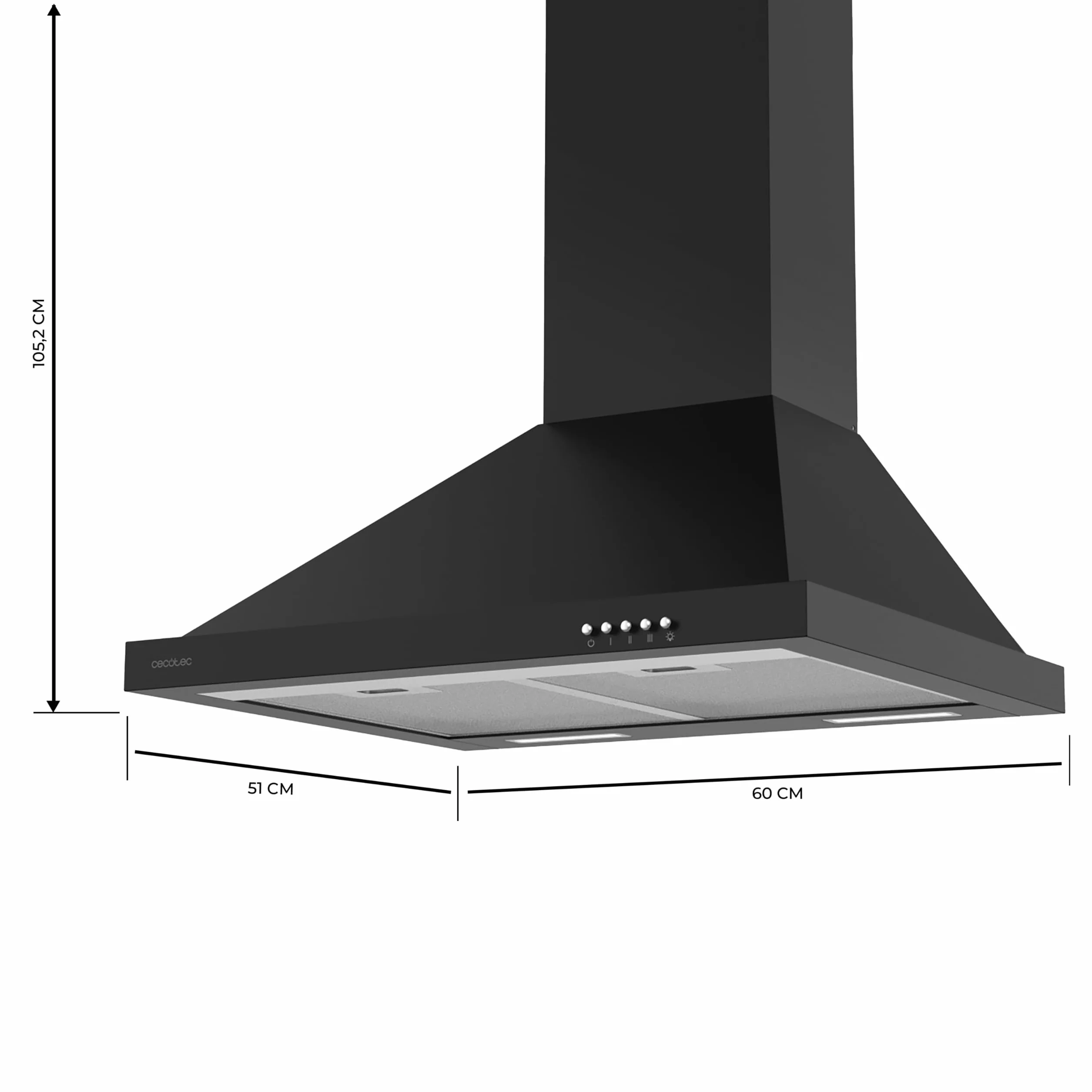 Cecotec Campana Extractora 60 cm Piramidal Bolero Flux PM 606500 Black 165W Inox 650m3/h