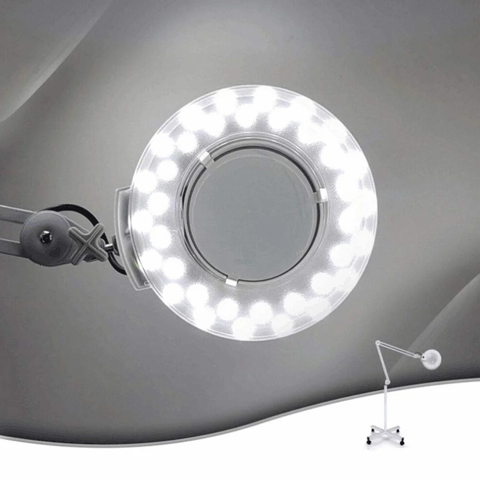 Lámpara de lupa LED de 8 dioptrías, brazo lupa ajustable con 5 ruedas, luz fría, lámpara de lupa para esteticistas, bordadores, dentistas