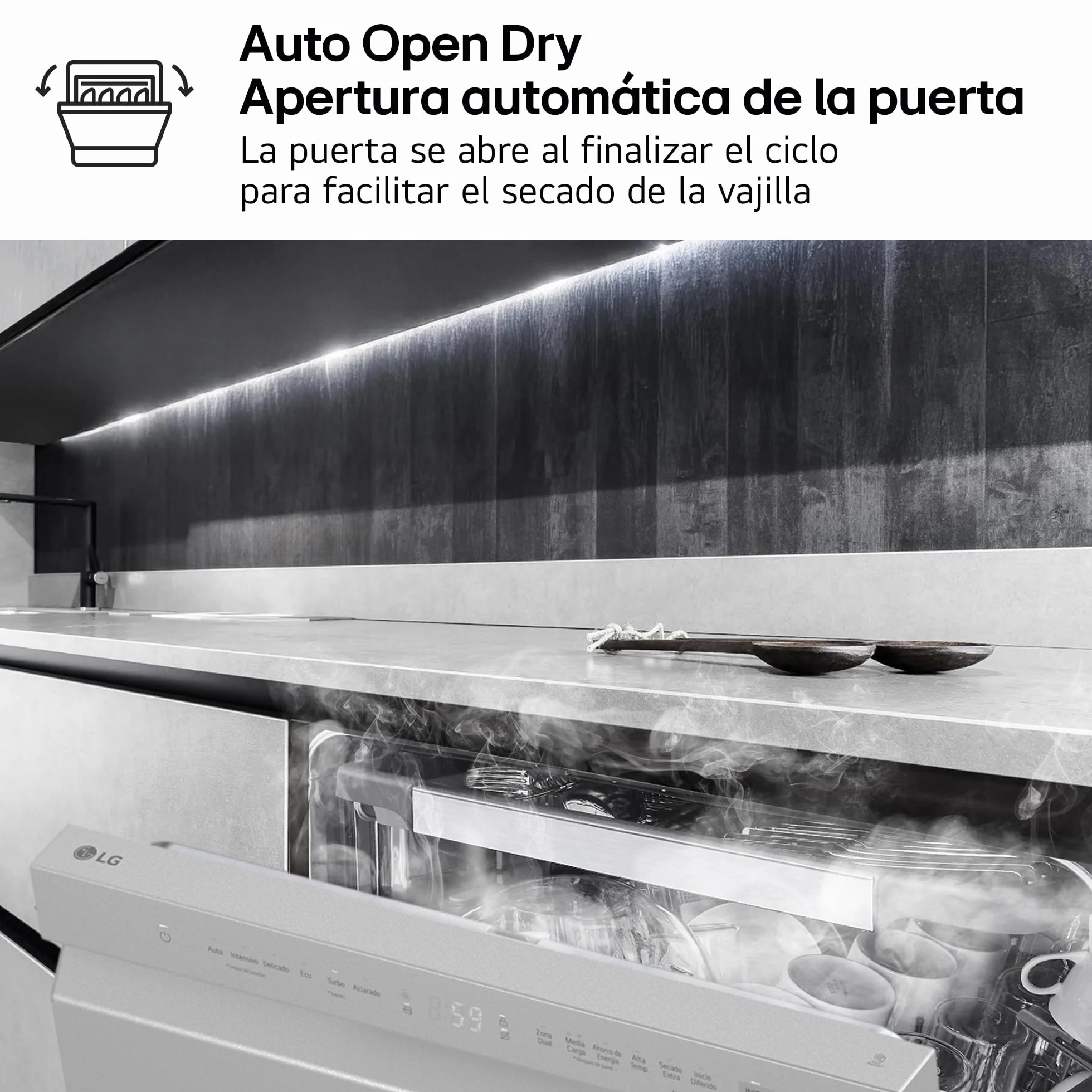 LG DF273FV Lavavajillas QuadWash Steam EasyRack Bandeja Cubiertos Smart Diagnosis Apertura Automática A 14 Inox Antihuellas