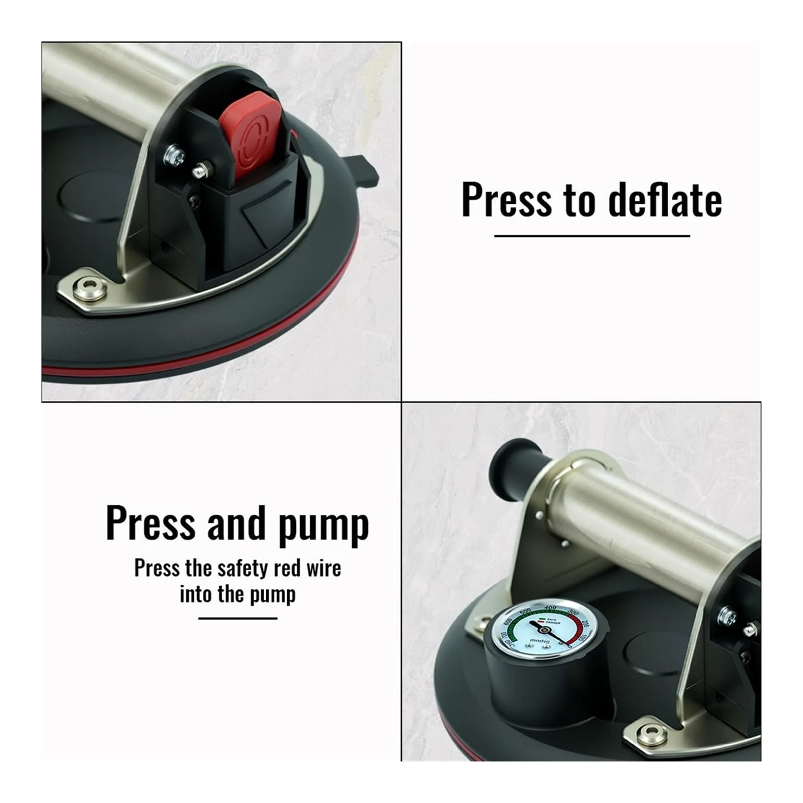 Ventosas de vidrio, La Ventosa De Vacío Con Mango Metal Acero Inoxidable Y Capacidad Carga 250 Kg Se Utiliza For Mover S, Baldosas para azulejos, parabrisas, ventanas(With box)