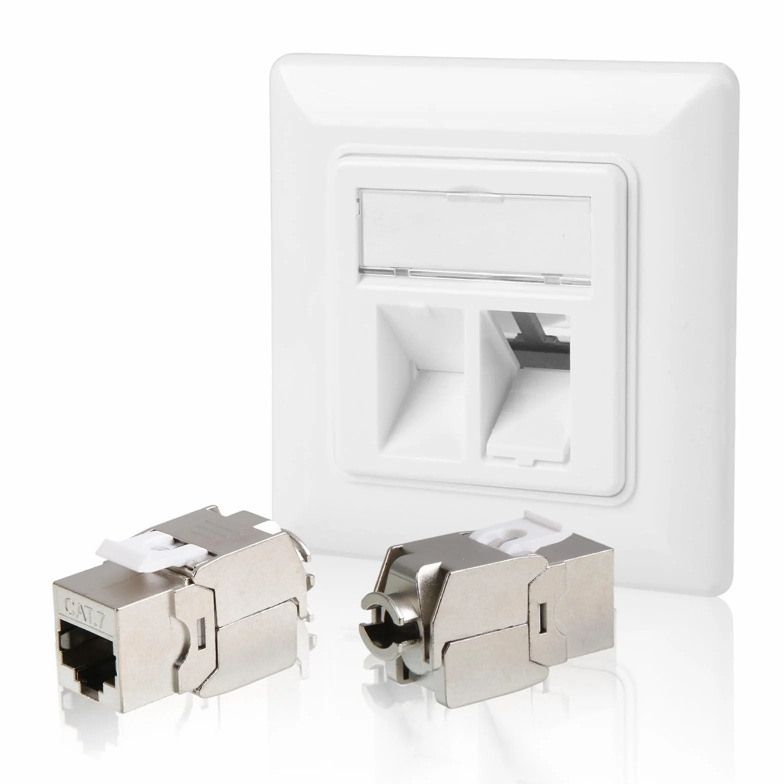Enchufe de Red CAT 7 2 Puertos Empotrado con Keystone Jack RJ45 Toma LAN Ethernet 10Gbit/s